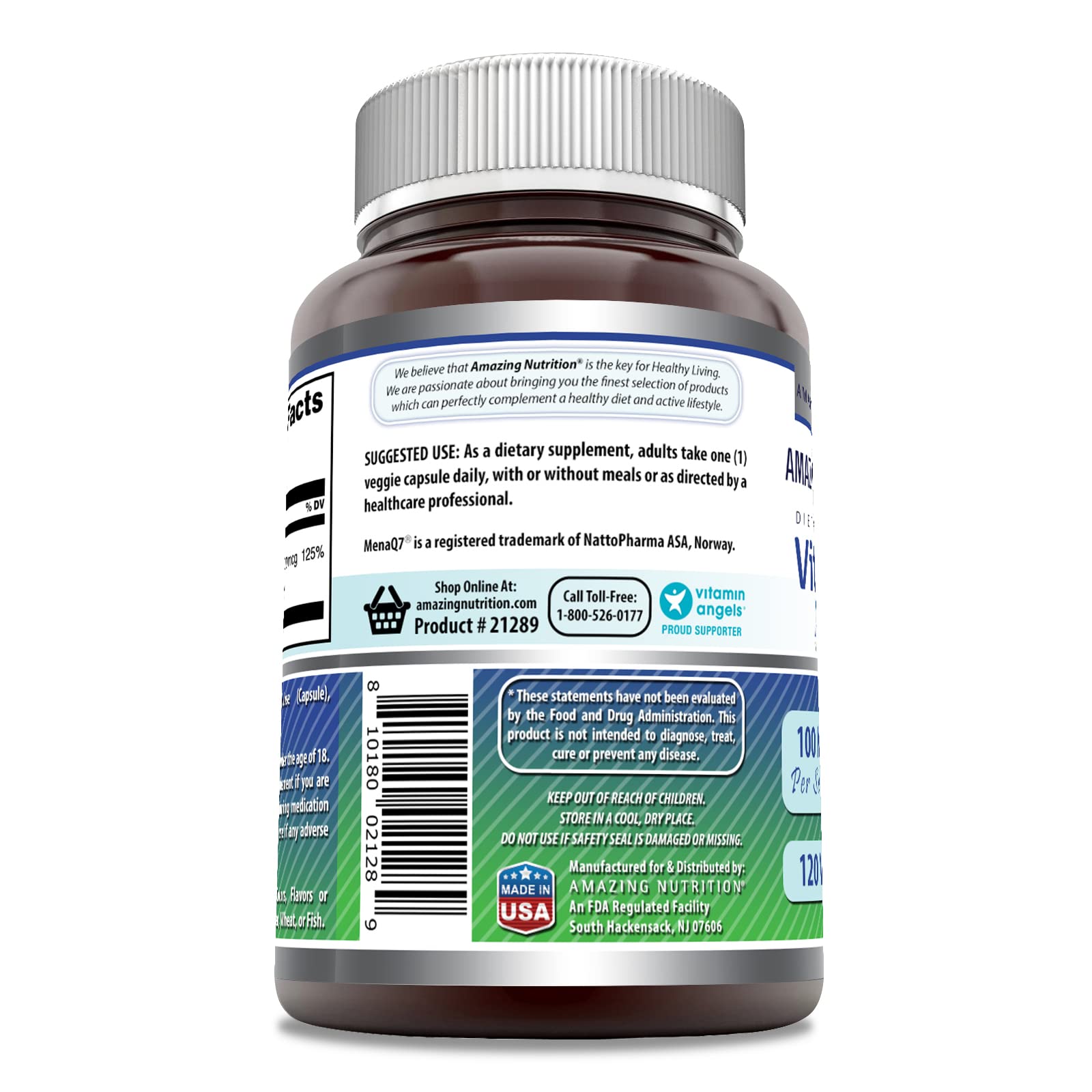 Foto 3 pulgar | Suplemento Amazing Nutrition Fórmulas de Vitamina K2 Menaq7 Mk7 100 MCG - Venta Internacional