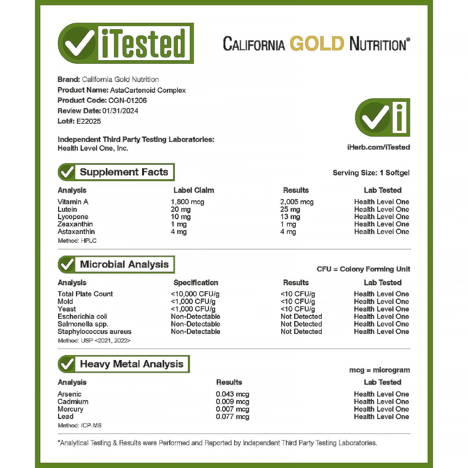 Foto 5 pulgar | Suplemento del Complejo de Astacarotenoides California Gold Nutrition - Venta Internacional