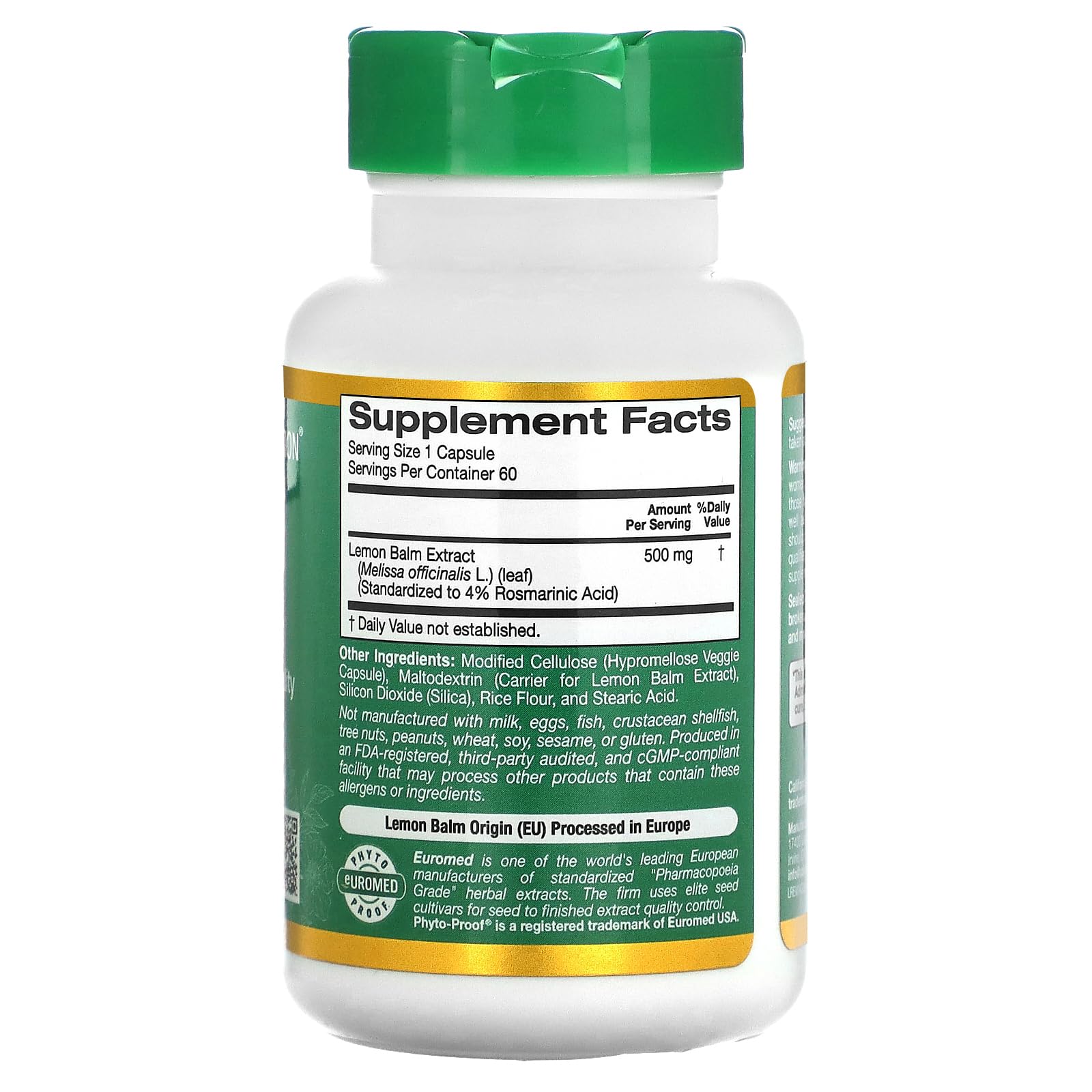 Foto 3 pulgar | Suplemento de Bálsamo de Limón 500 mg 60 Cápsulas Vegetarianas - Venta Internacional