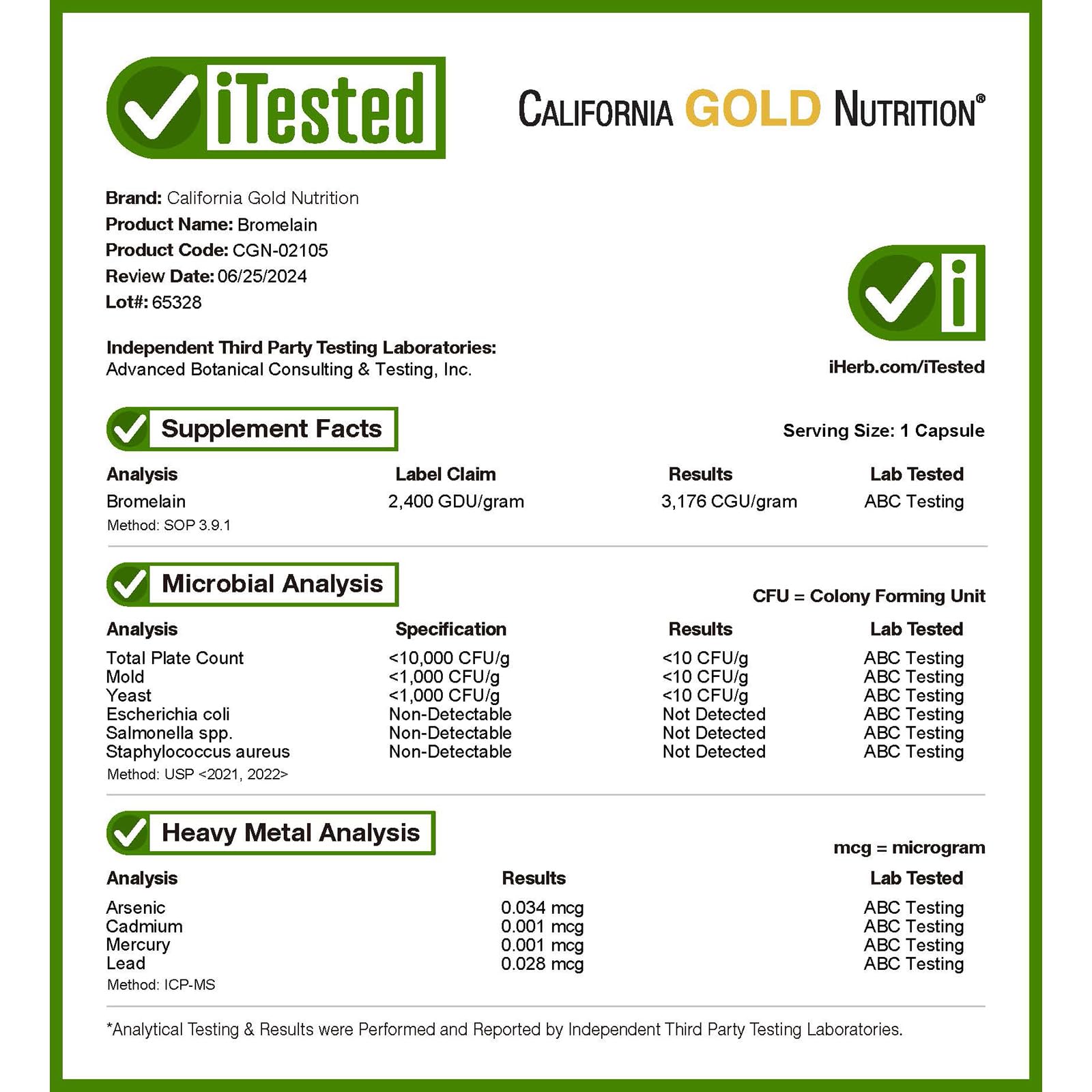 Foto 5 pulgar | Suplemento de Bromelina de California Gold Nutrition 625 mg 90 Cápsulas - Venta Internacional
