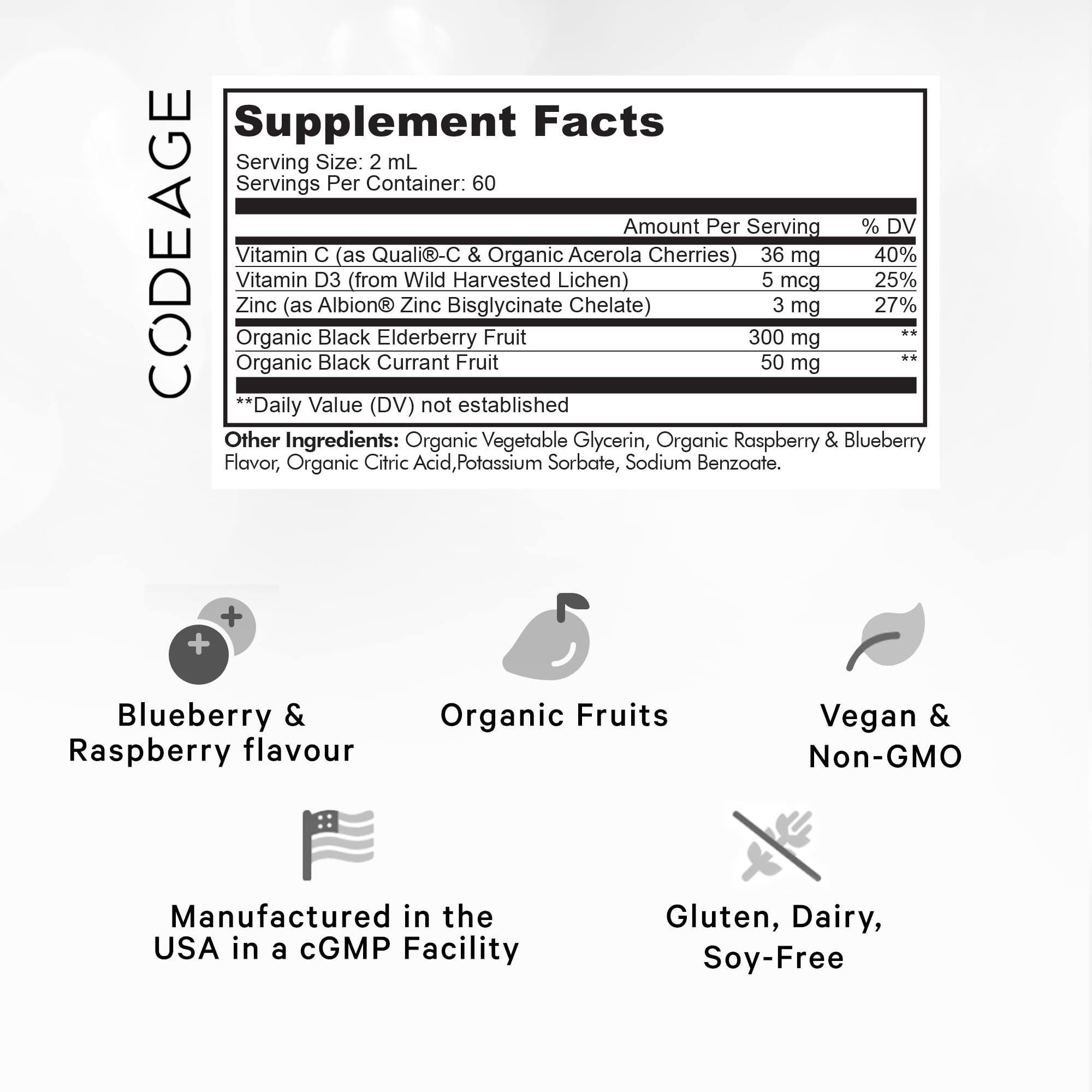 Foto 3 pulgar | Suplemento Codeage Elderberry Vitamins Pro de 120 ml con Vitamina C D3 y Zinc - Venta Internacional