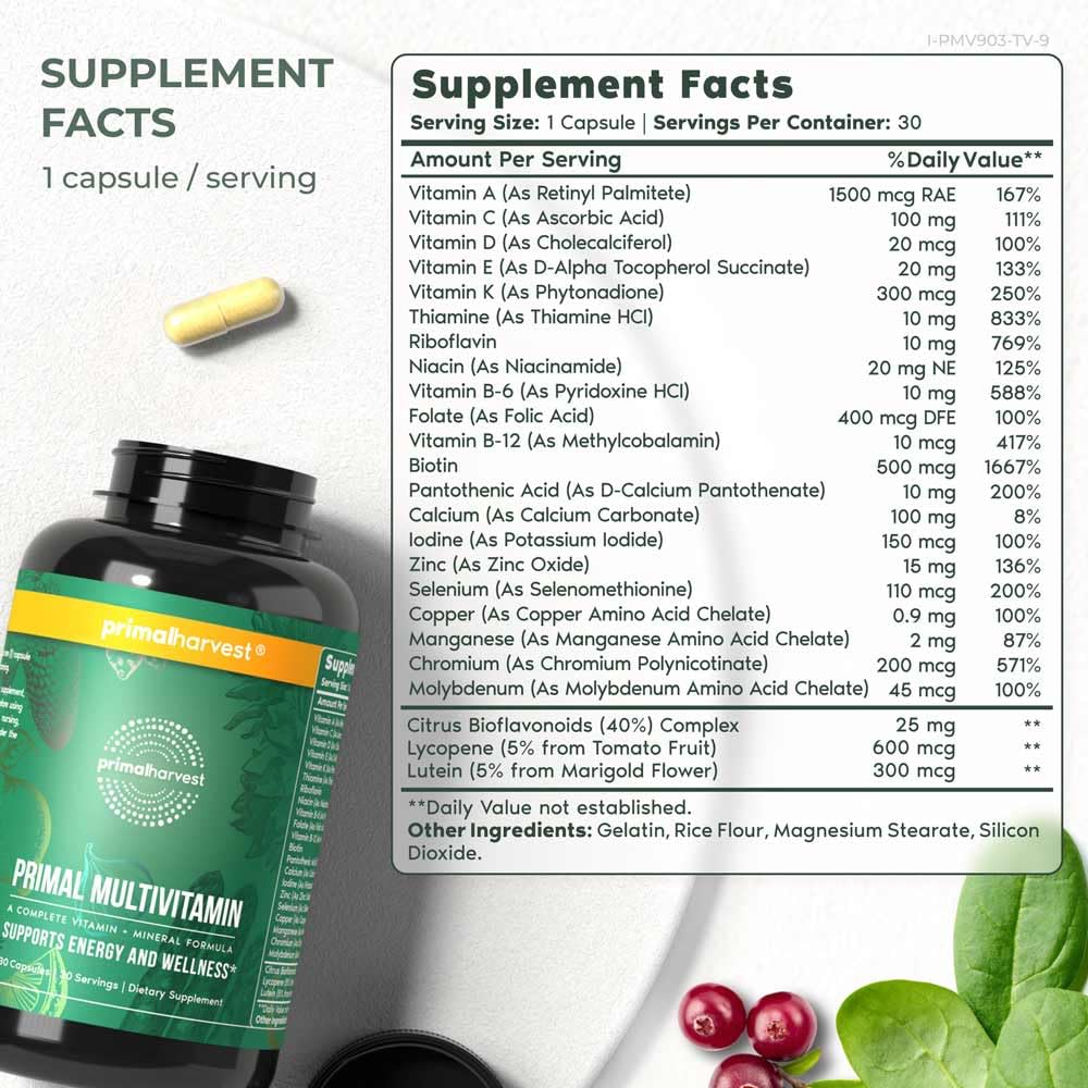 Foto 3 pulgar | Multivitamínico Primal Harvest Para Mujeres Y Hombres 30 Cápsulas - Venta Internacional.