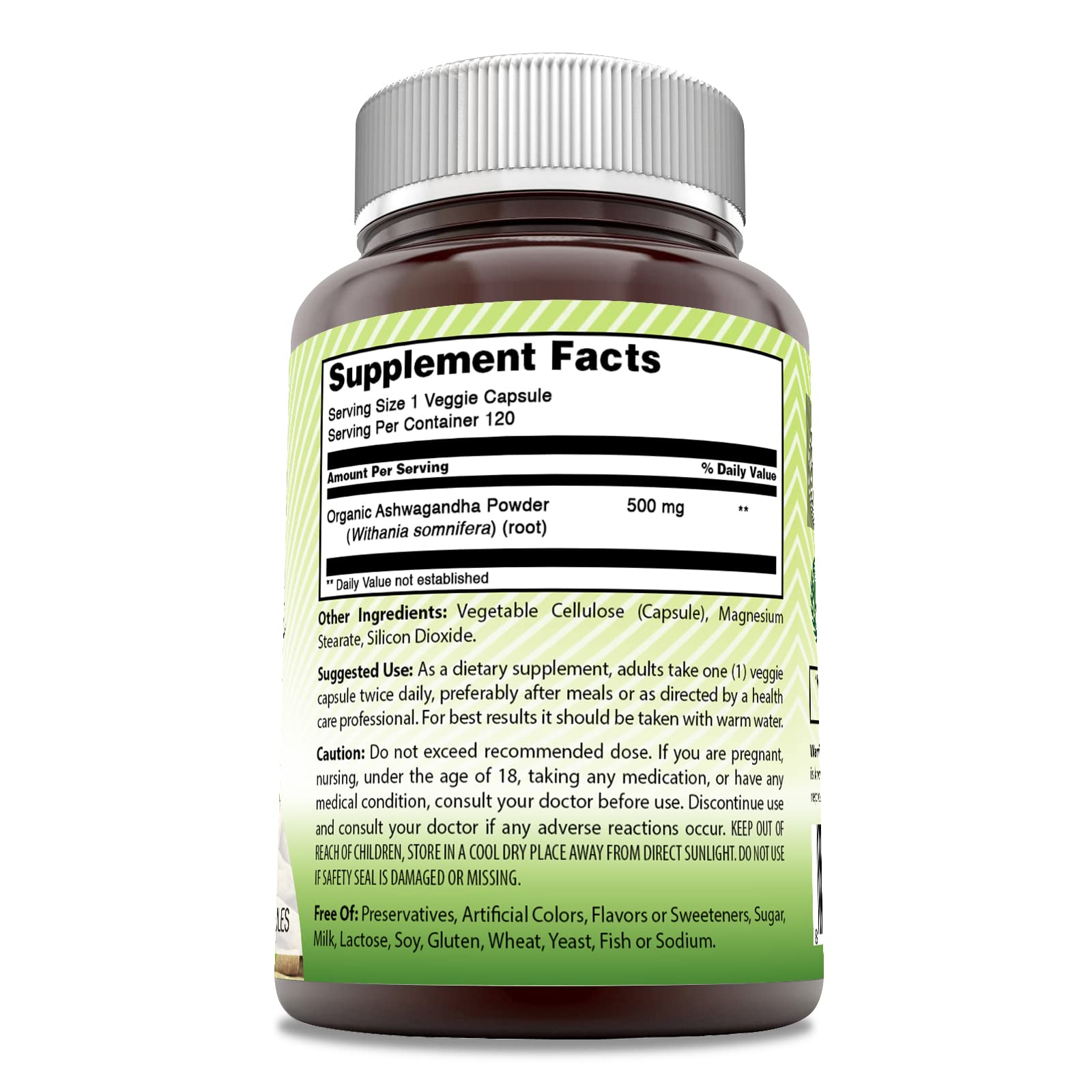 Foto 3 pulgar | Suplemento Amazing India Ashwagandha 500 mg 120 Cápsulas - Venta Internacional