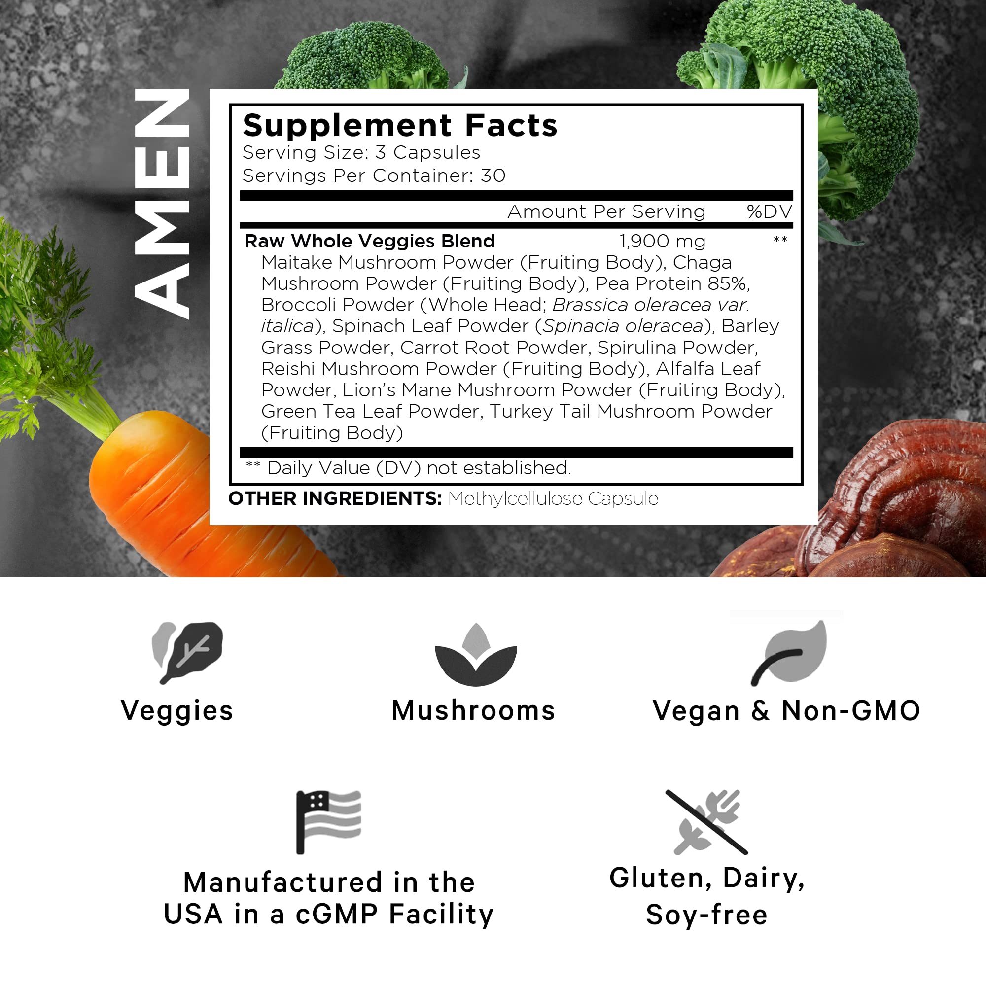 Foto 3 pulgar | Suplemento Amen Veggies Daily Veggies Vitamins 90 Cápsulas - Venta Internacional