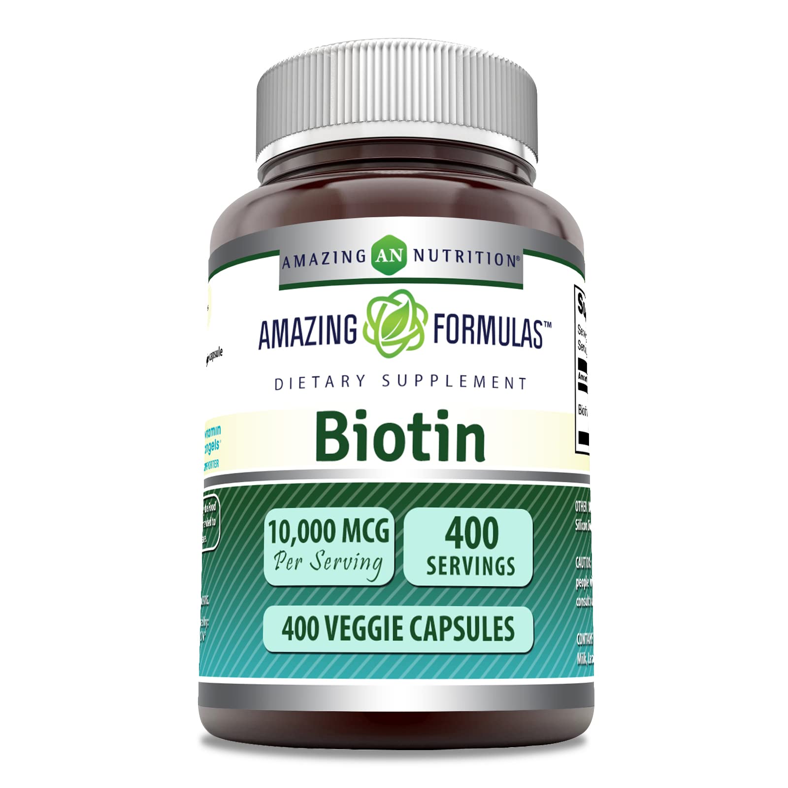 Suplemento Amazing Nutrition Fórmulas con Biotina 10000 MCG 400 Cápsulas Vegetarianas - Venta Internacional