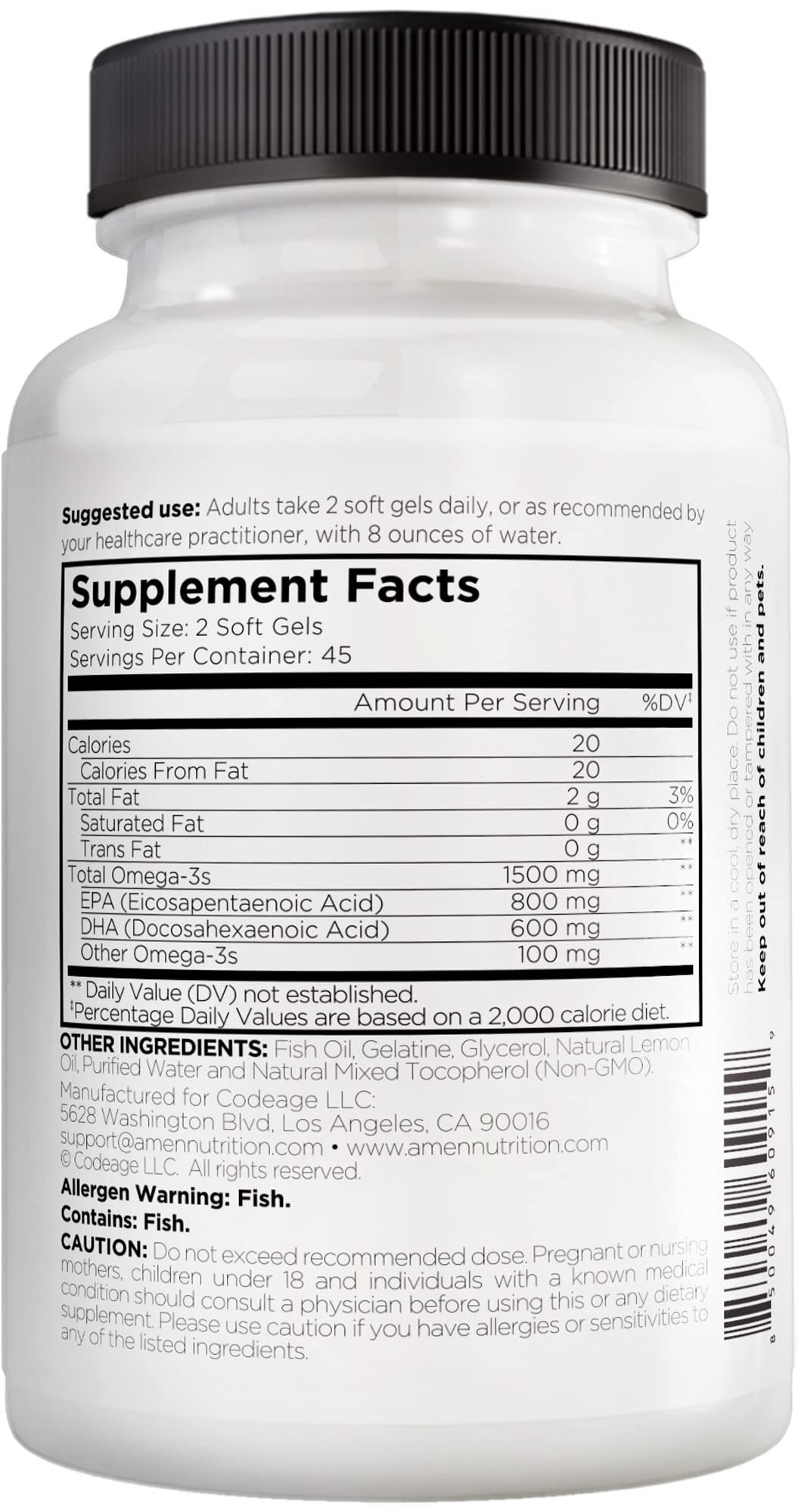 Foto 3 pulgar | Suplemento Amen Omega-3 1500 mg de Alta Potencia 90 Cápsulas - Venta Internacional