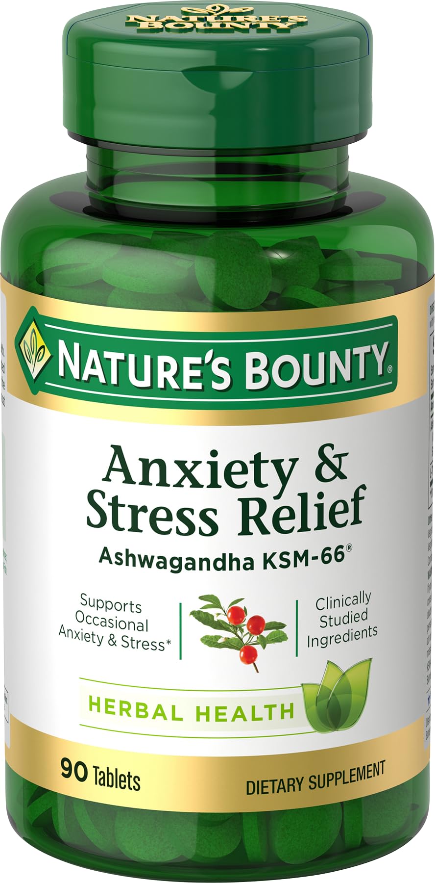 Suplemento Nature's Bounty Stress Relief Ashwagandha Ksm-66 90 Tabletas - Venta Internacional.