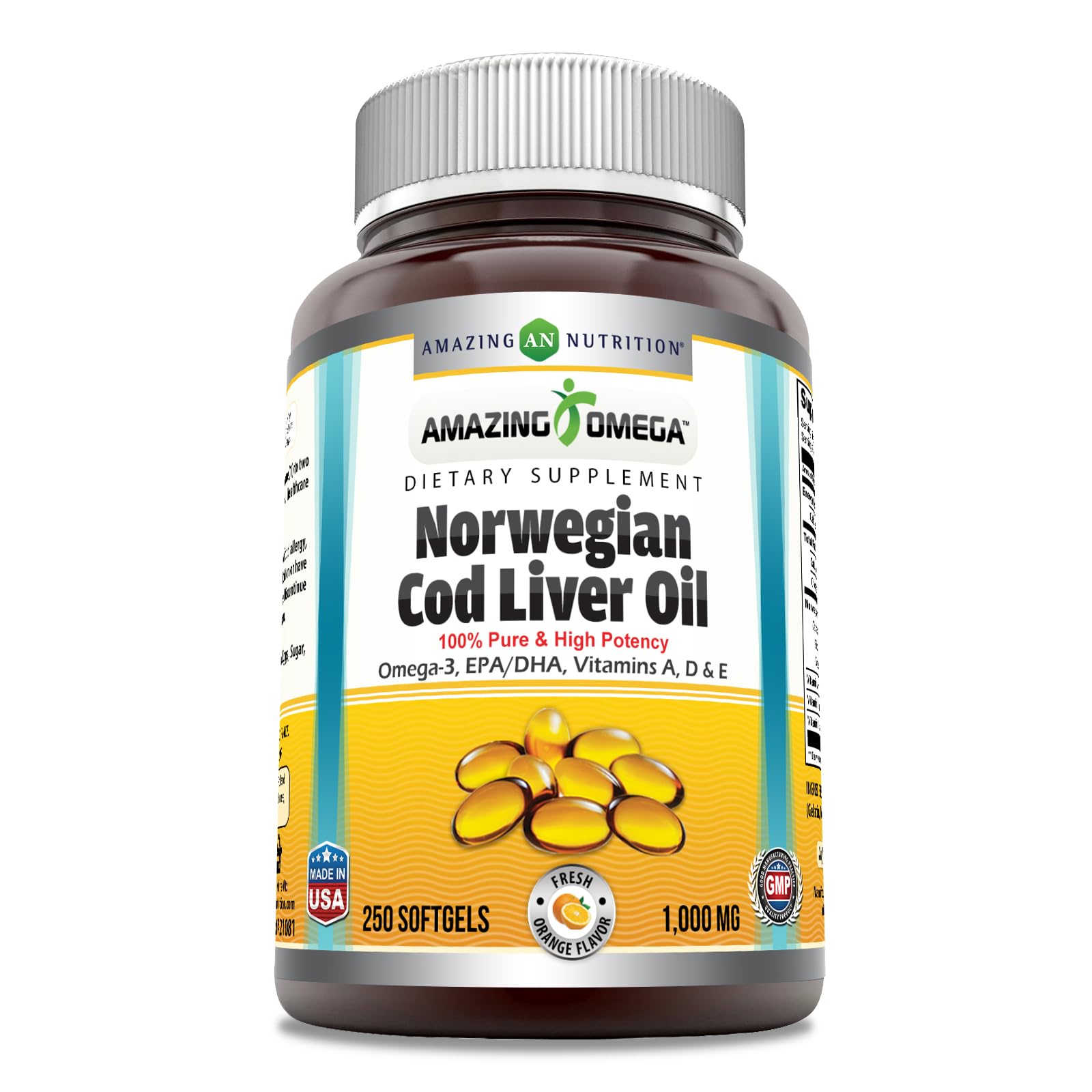Foto 2 pulgar | Complemento Aceite De Hígado De Bacalao Noruego Omega 1000 Mg Amazing Nutrition - Venta Internacional