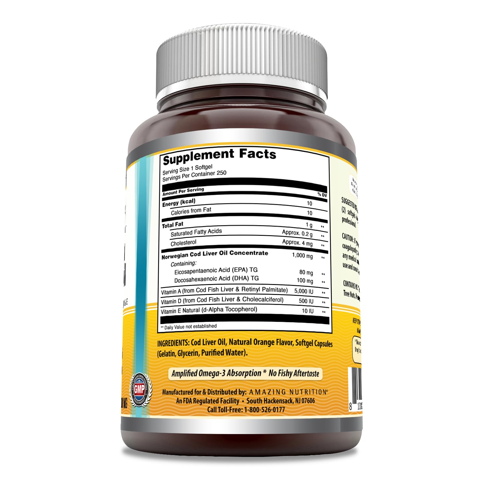 Foto 3 pulgar | Complemento Aceite De Hígado De Bacalao Noruego Omega 1000 Mg Amazing Nutrition - Venta Internacional