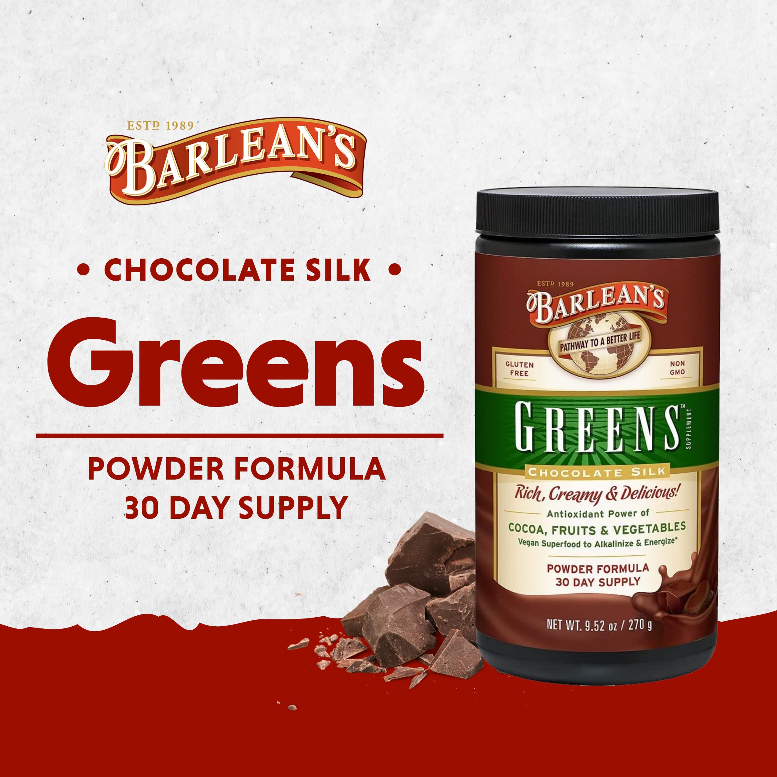 Foto 2 | Suplemento Barlean's Chocolate Greens En Polvo 280 Ml - Venta Internacional