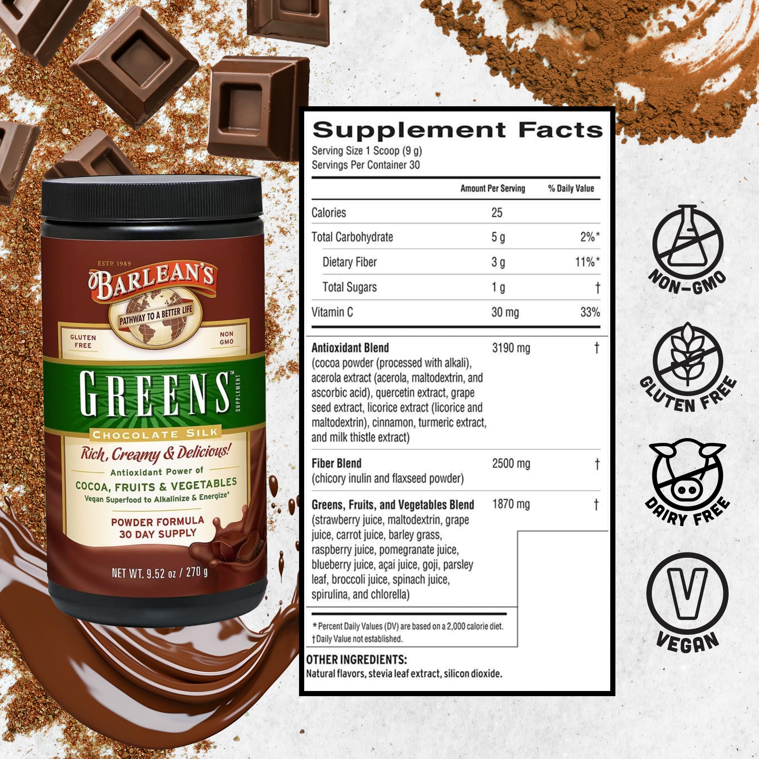 Foto 7 pulgar | Suplemento Barlean's Chocolate Greens En Polvo 280 Ml - Venta Internacional