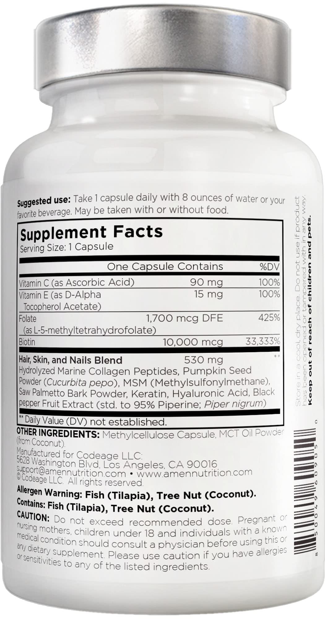 Foto 3 pulgar | Suplemento Amén Biotina Colágeno y Vitaminas 10 000 Mcg 90 Cápsulas - Venta Internacional