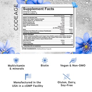 Foto 2 | Suplemento de Biotina Codeage con Vitamina C Vitamina E 90 Unidades - Venta Internacional