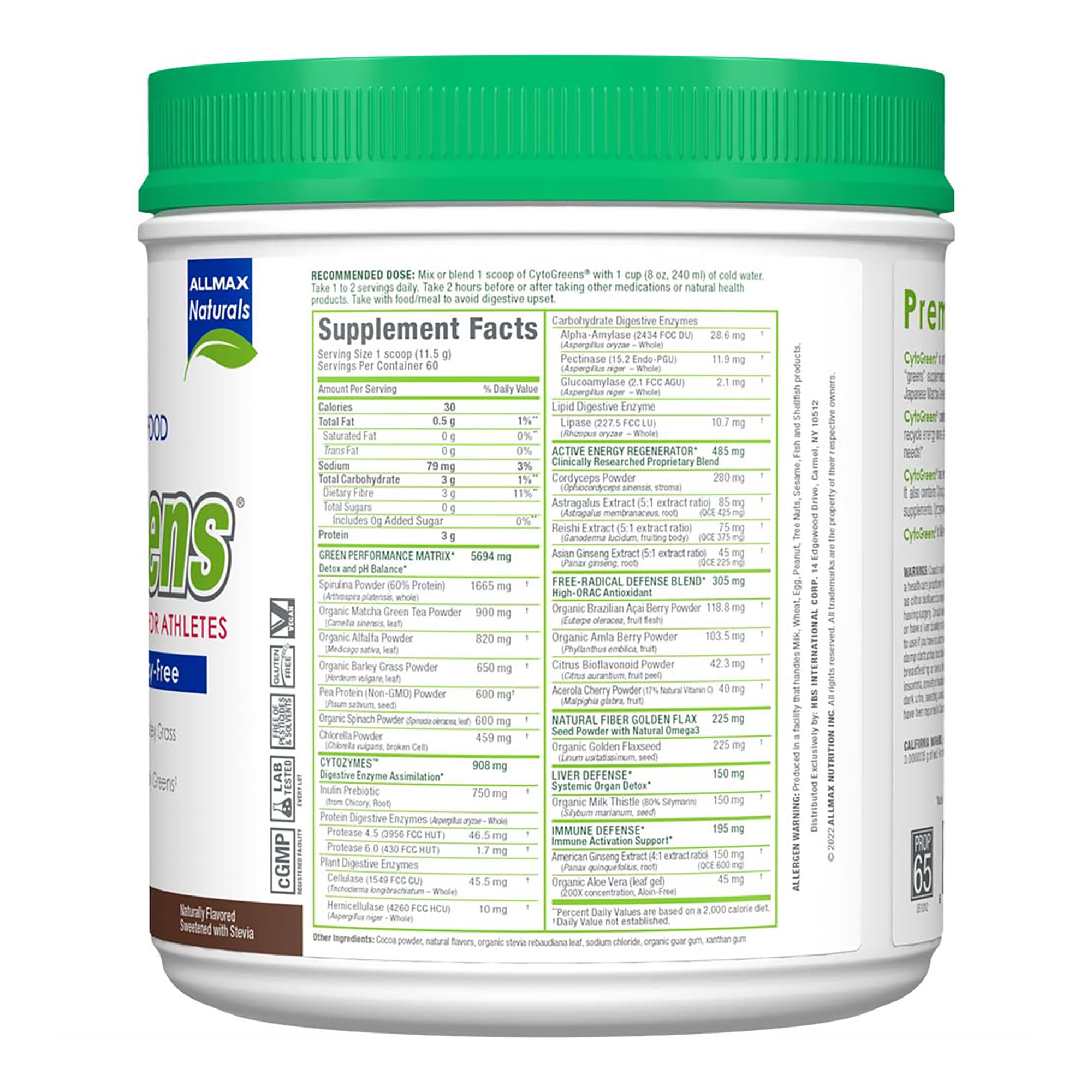 Foto 3 pulgar | Suplemento Allmax Cytogreens Chocolate 680 G 60 Porciones - Venta Internacional.