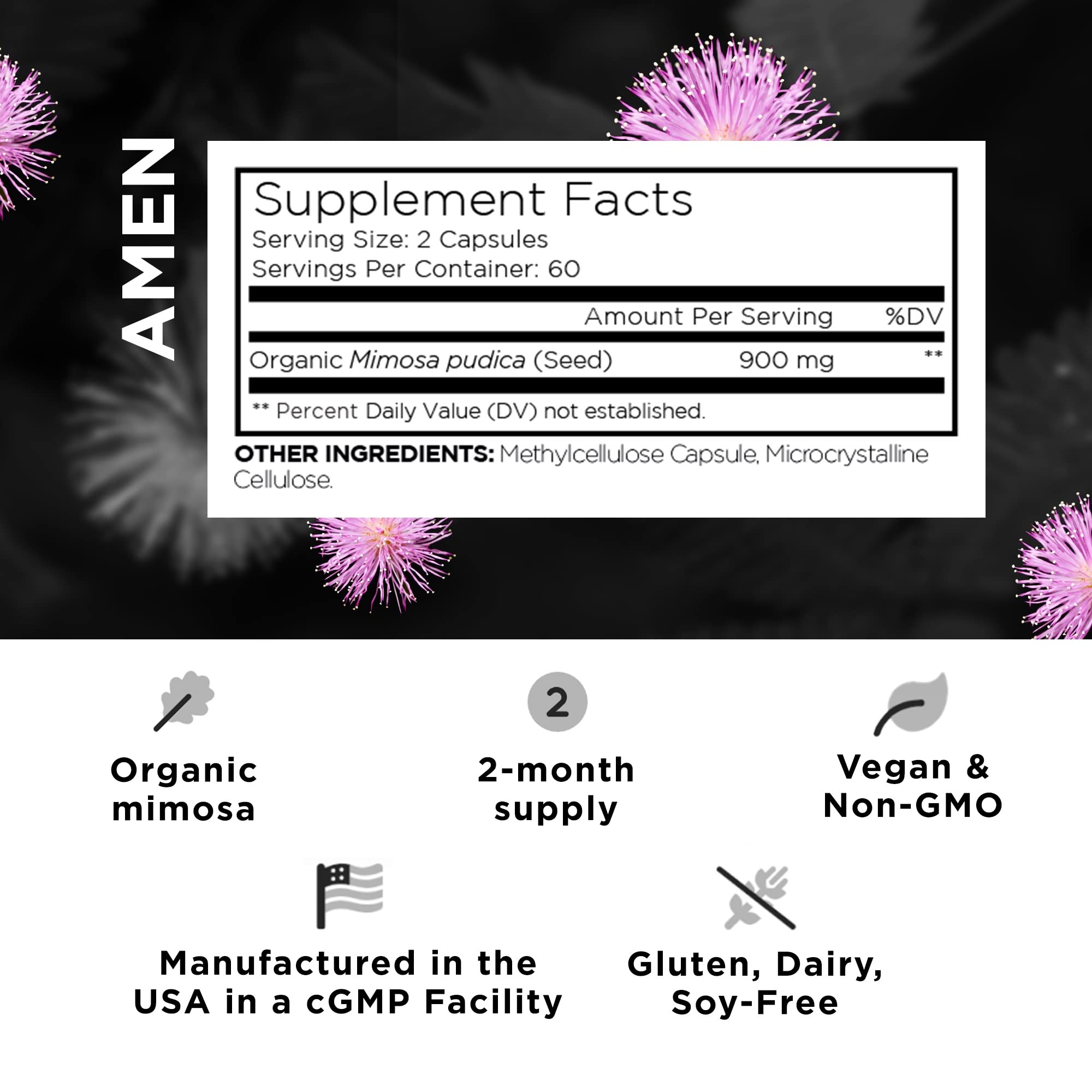 Foto 3 pulgar | Suplemento Amen Organic Mimosa Pudica 900 mg 120 Cápsulas - Venta Internacional