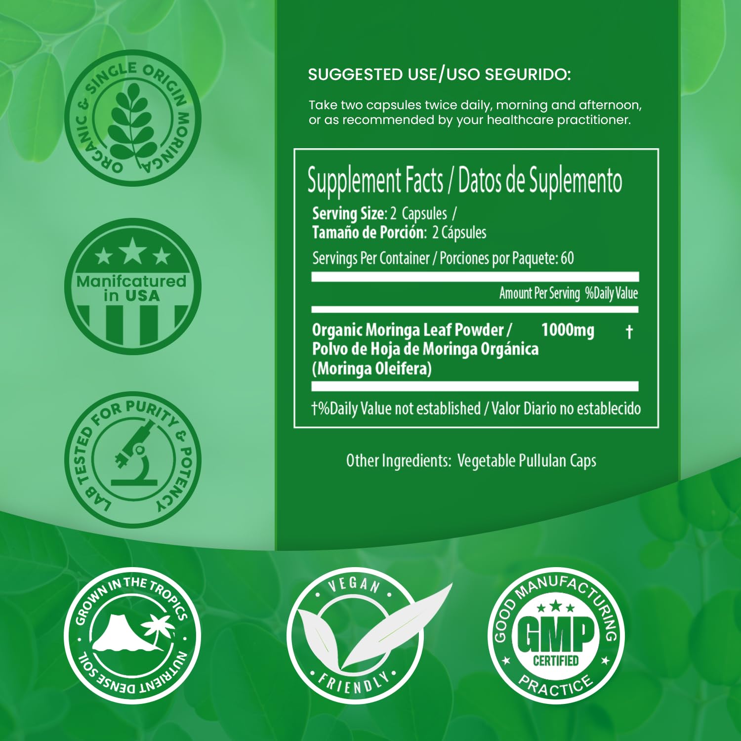 Foto 4 pulgar | Cápsulas De Moringa Pura Vida Moringa De Origen Único, 120 Unidades, 500 Mg - Venta Internacional.