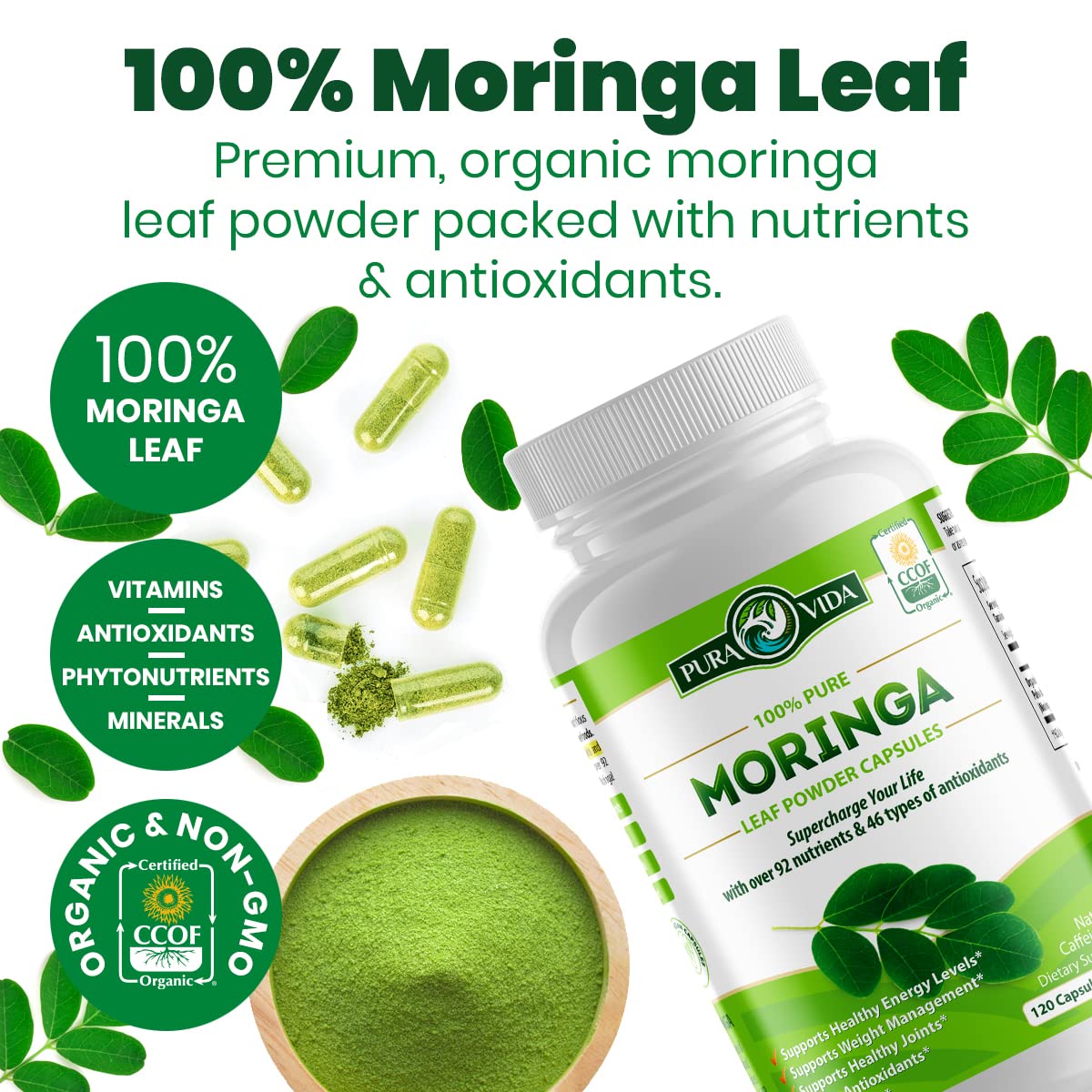 Foto 5 pulgar | Cápsulas De Moringa Pura Vida Moringa De Origen Único, 120 Unidades, 500 Mg - Venta Internacional.