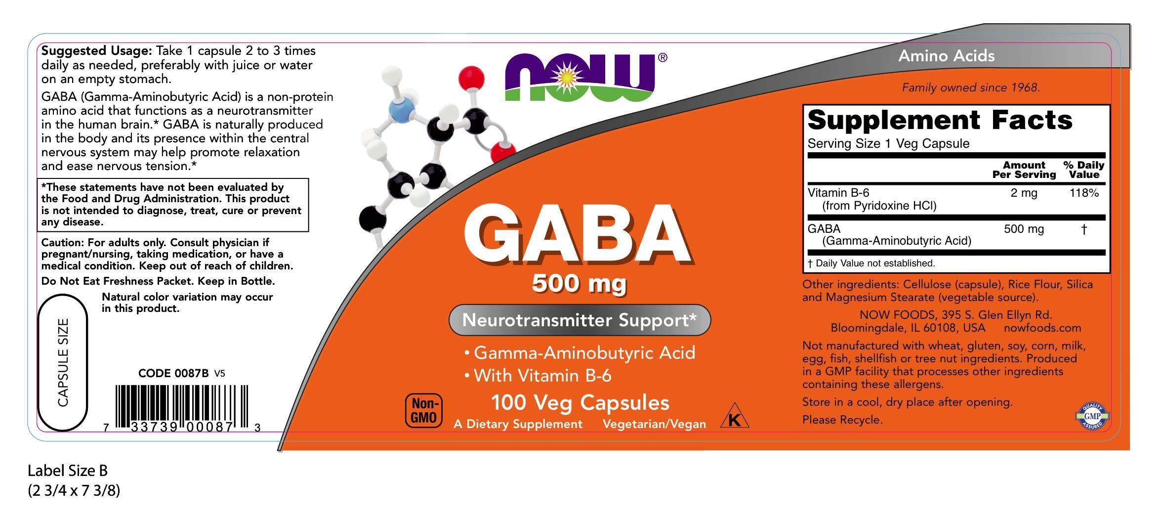 Foto 3 pulgar | Suplemento Now Foods Gaba 500 Mg 100 Cápsulas Con Vitamina B-6 - Venta Internacional.