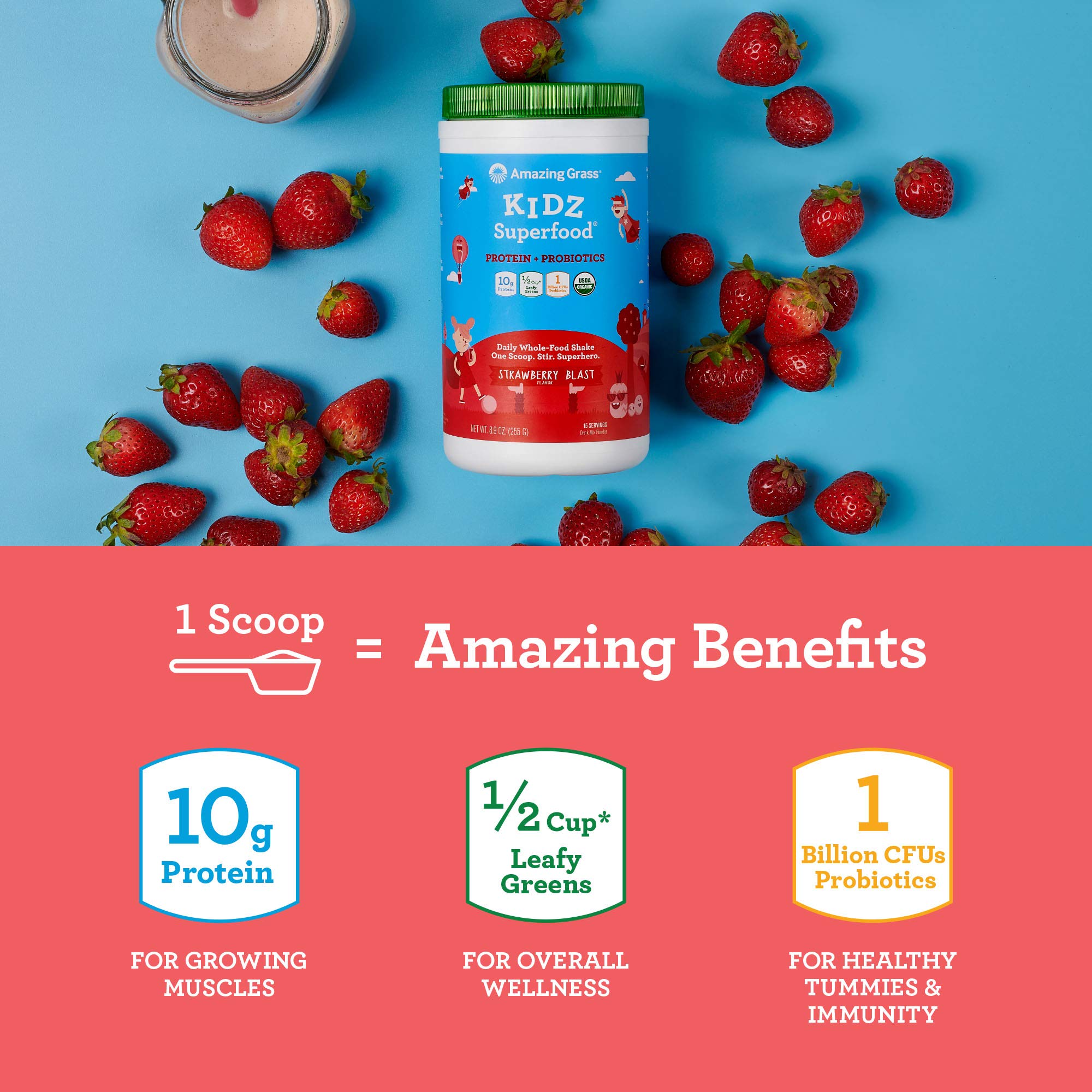 Foto 4 pulgar | Suplemento Amazing Grass Kidz Superfood Strawberry, 15 Porciones - Venta Internacional.