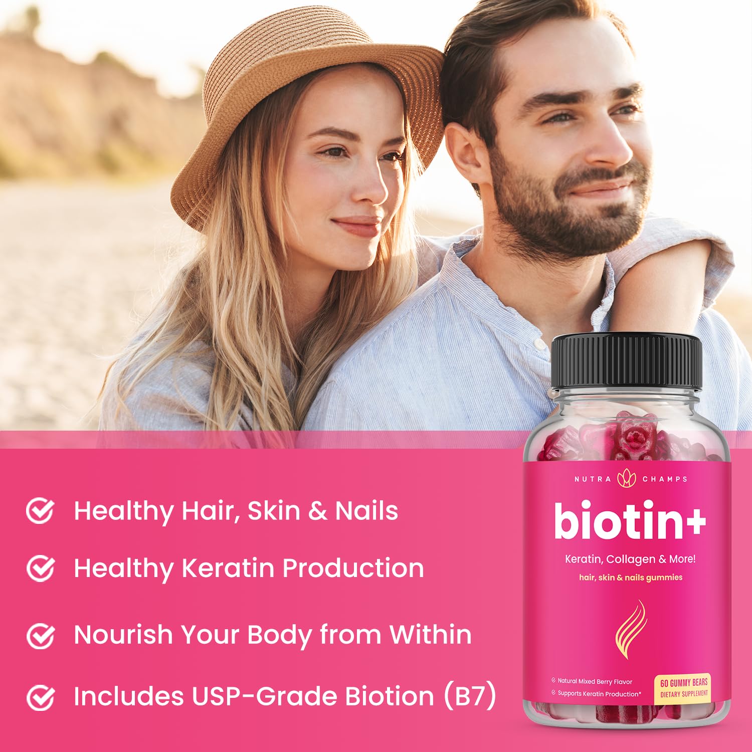 Foto 4 pulgar | Gomitas Nutrachamps Para Cabello, Piel Y Uñas Con Biotina Y Queratina - Venta Internacional.