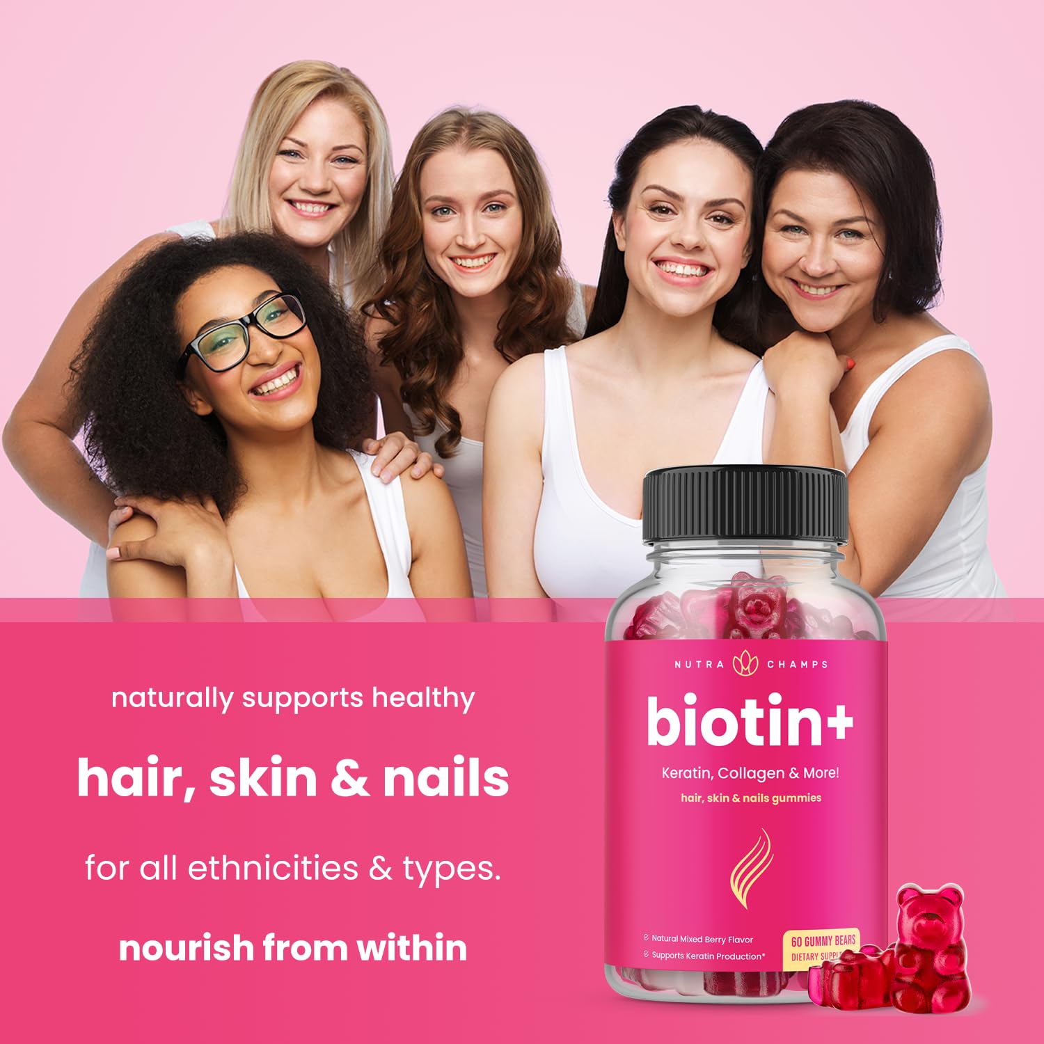 Foto 5 pulgar | Gomitas Nutrachamps Para Cabello, Piel Y Uñas Con Biotina Y Queratina - Venta Internacional.