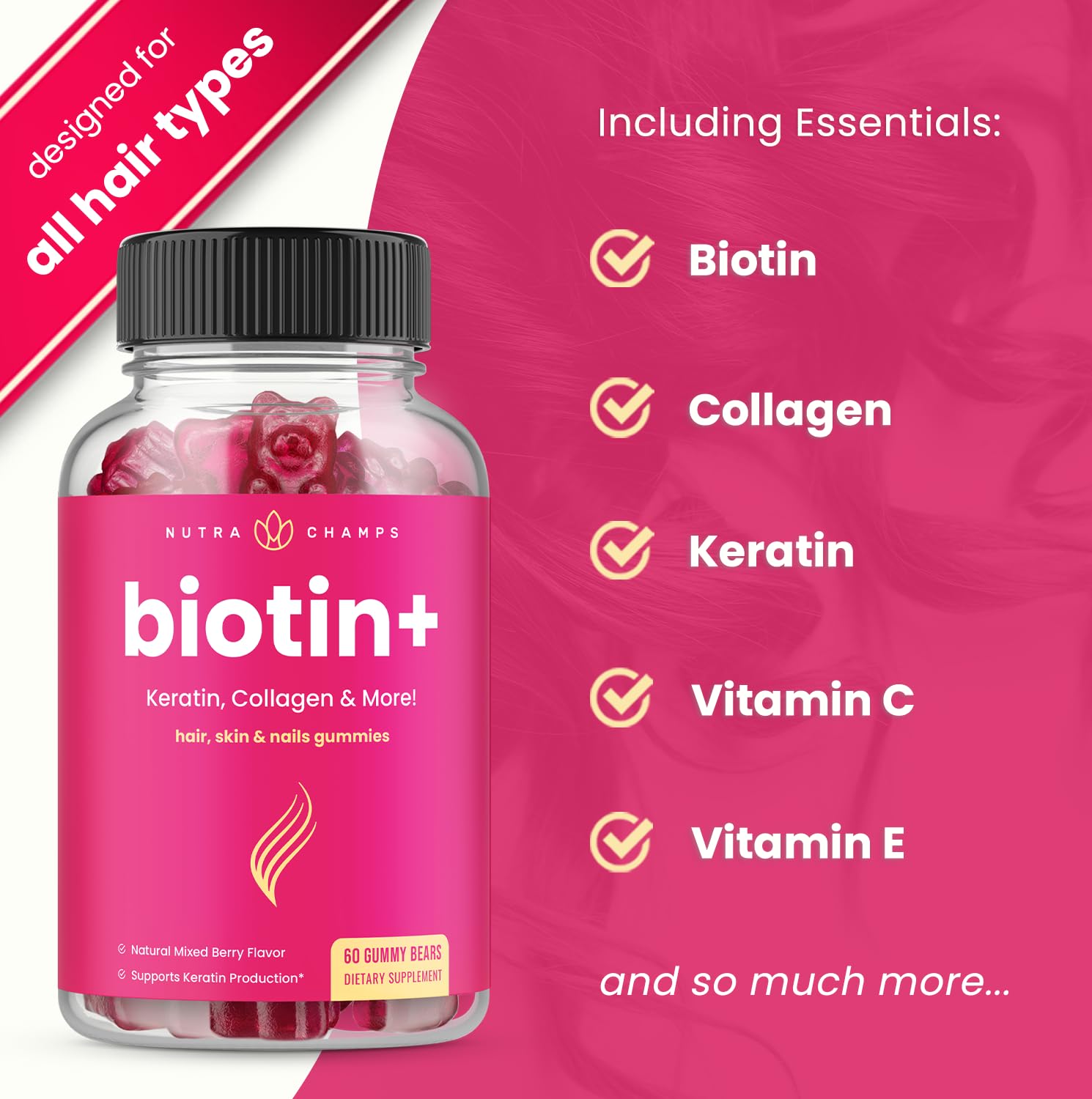 Foto 6 pulgar | Gomitas Nutrachamps Para Cabello, Piel Y Uñas Con Biotina Y Queratina - Venta Internacional.