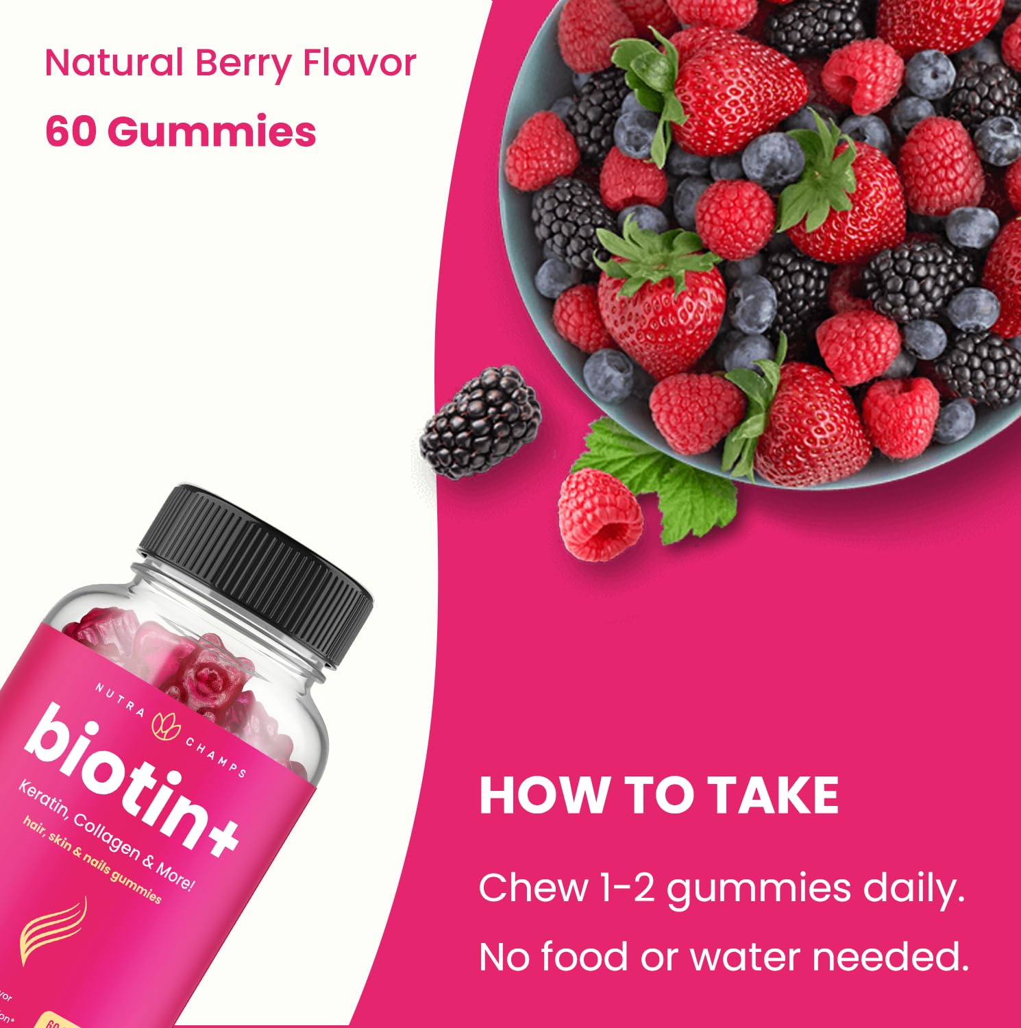 Foto 6 | Gomitas Nutrachamps Para Cabello, Piel Y Uñas Con Biotina Y Queratina - Venta Internacional.