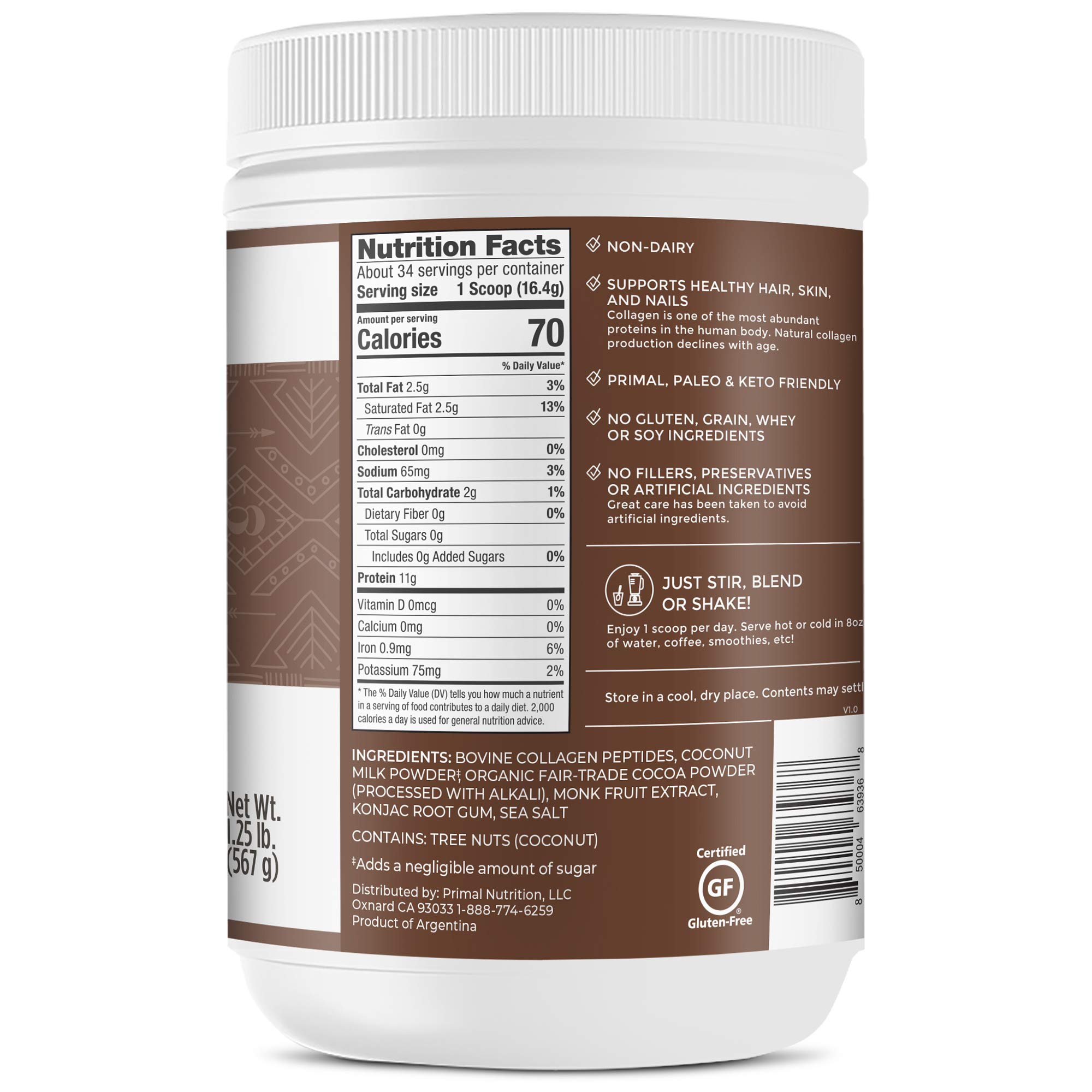 Foto 2 | Mezcla De Colágeno Y Combustible Para Bebidas Primal Kitchen Chocolate Coconut 600 - Venta Internacional.