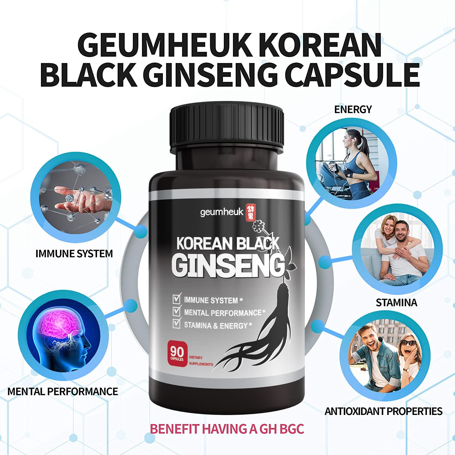 Foto 3 | Suplemento GeumHeuk Panax Ginseng Negro Coreano 1000 mg 90 Cápsulas - Venta Internacional