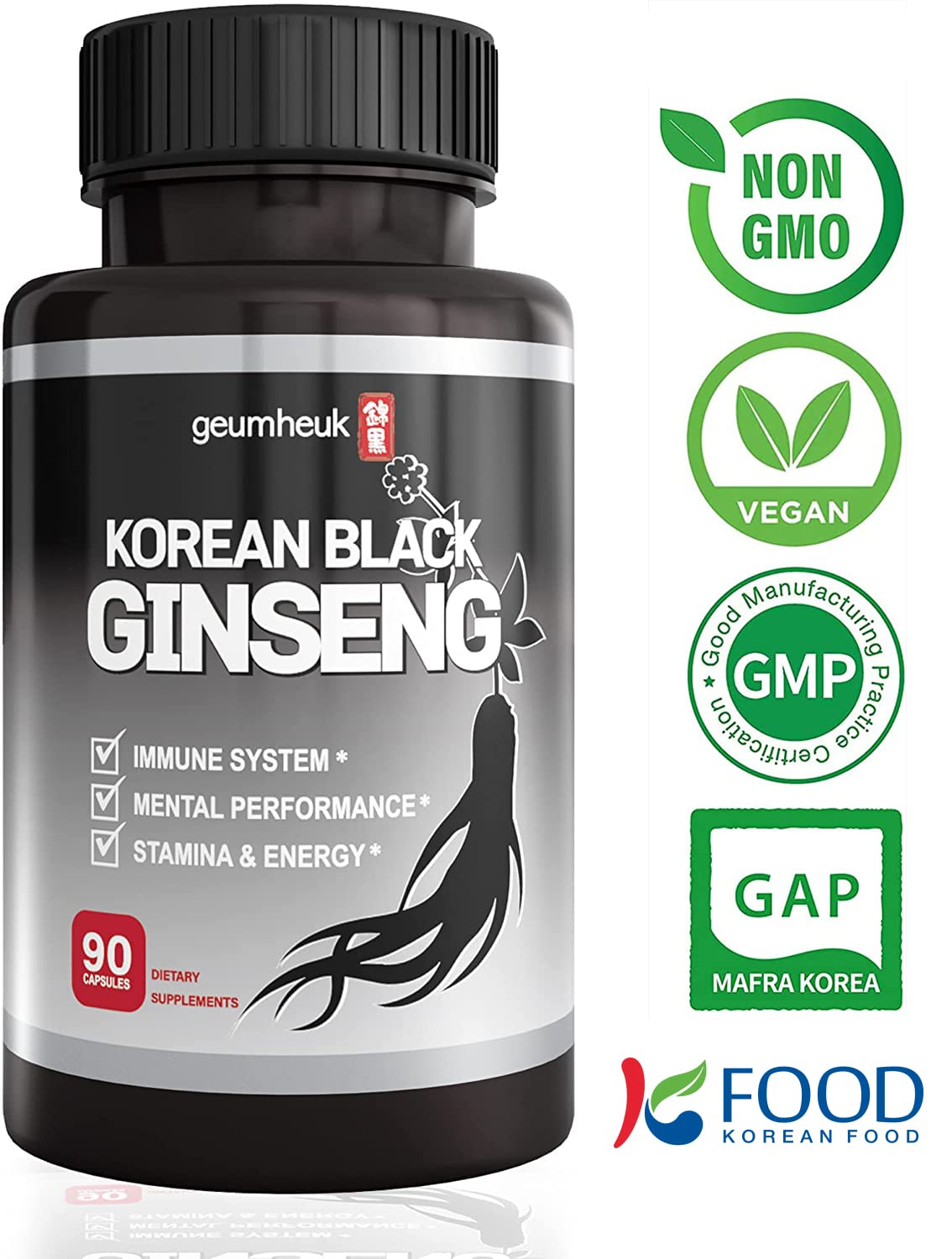 Foto 5 pulgar | Suplemento GeumHeuk Panax Ginseng Negro Coreano 1000 mg 90 Cápsulas - Venta Internacional
