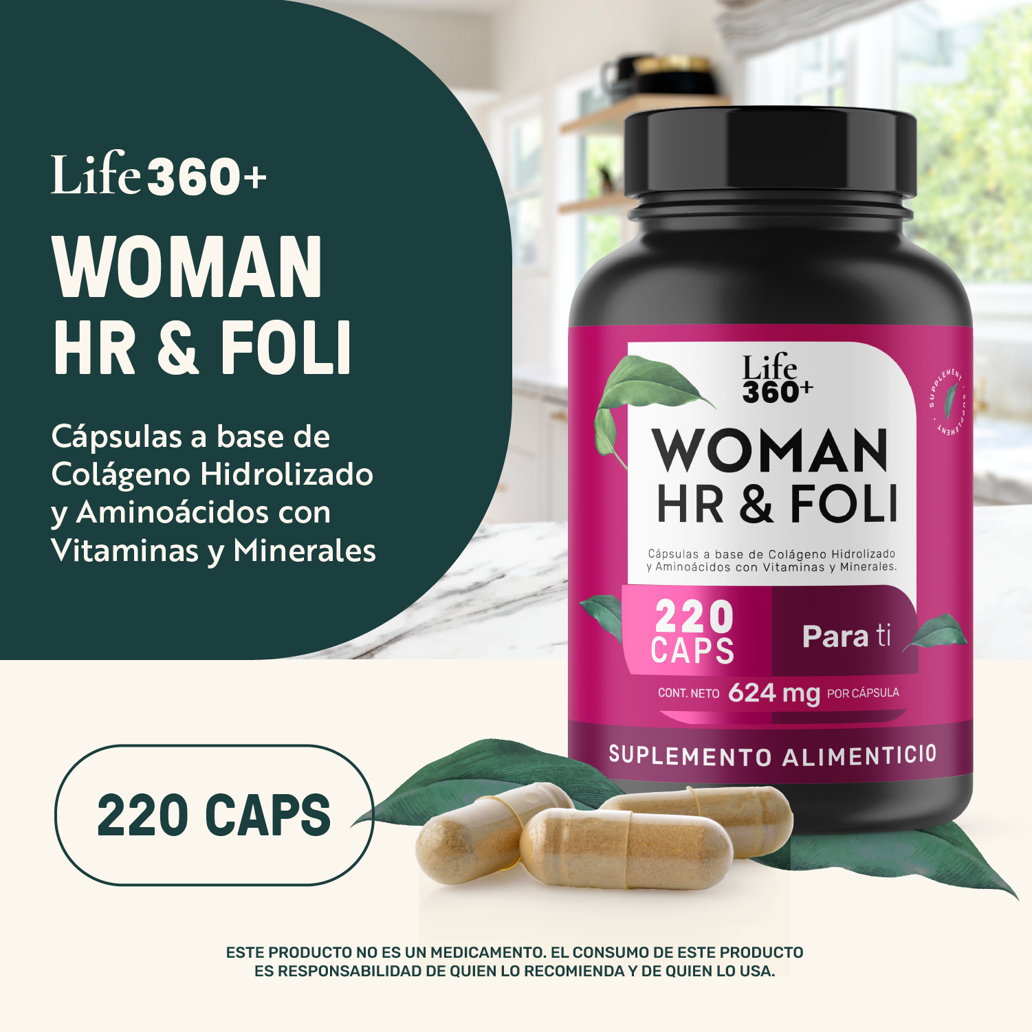 Foto 5 pulgar | Life 360+ Woman Hr & Foli 220 Caps Colágeno Y Vitaminas