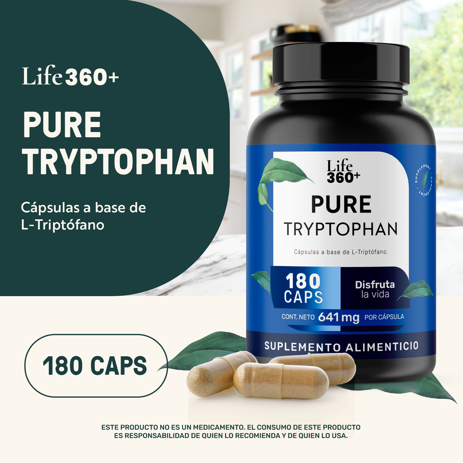 Foto 5 pulgar | Life 360+ Pure Tryptophan 180 Caps A Base De L-triptófano