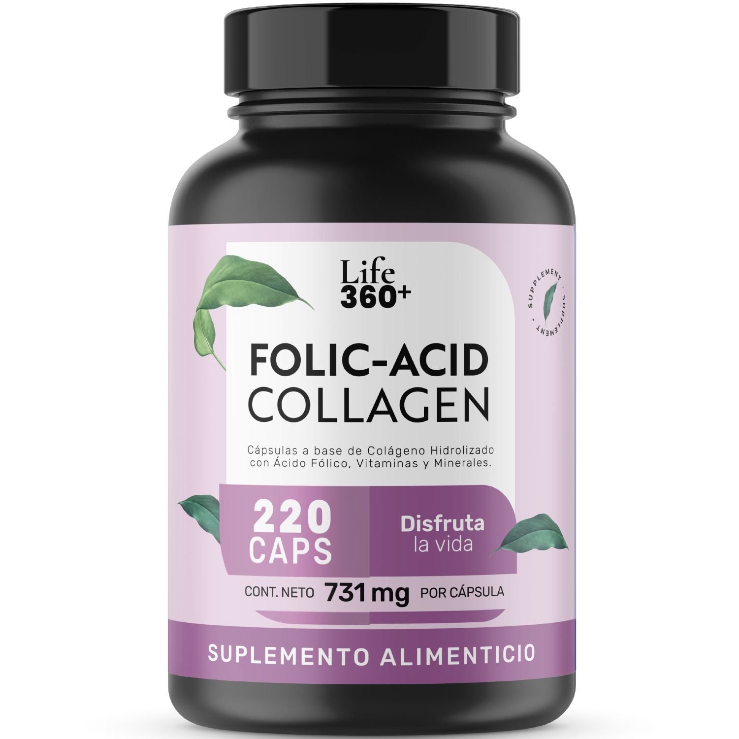 Foto 2 pulgar | Life360+ Folic Acid Collagen 220 Caps Colágeno Ácido Fólico