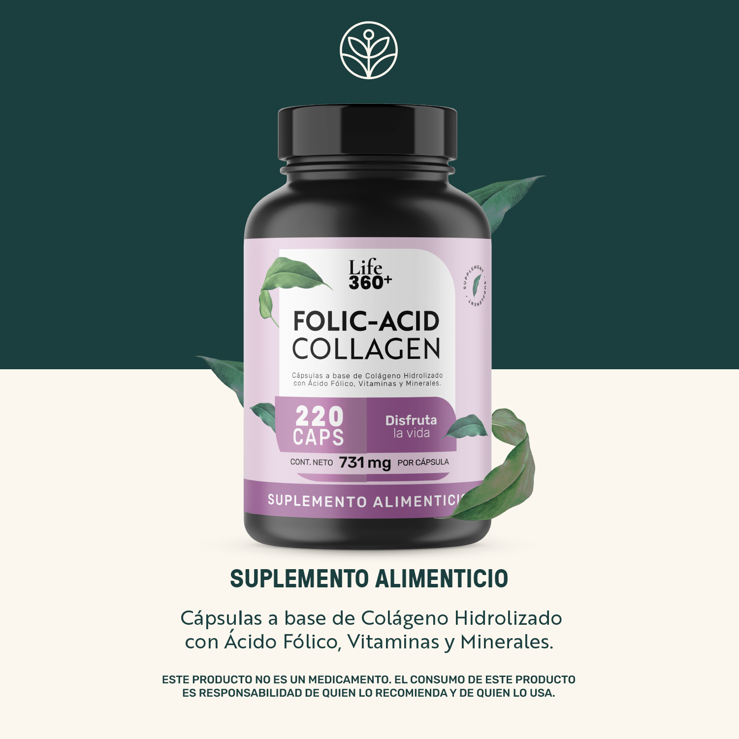 Foto 3 pulgar | Life360+ Folic Acid Collagen 220 Caps Colágeno Ácido Fólico