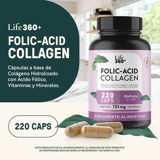Foto 4 | Life360+ Folic Acid Collagen 220 Caps Colágeno Ácido Fólico