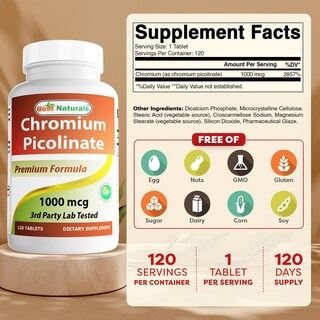 Foto 2 | Suplemento Best Naturals Picolinato de Cromo 1000 mcg 120 Tabletas - Venta Internacional