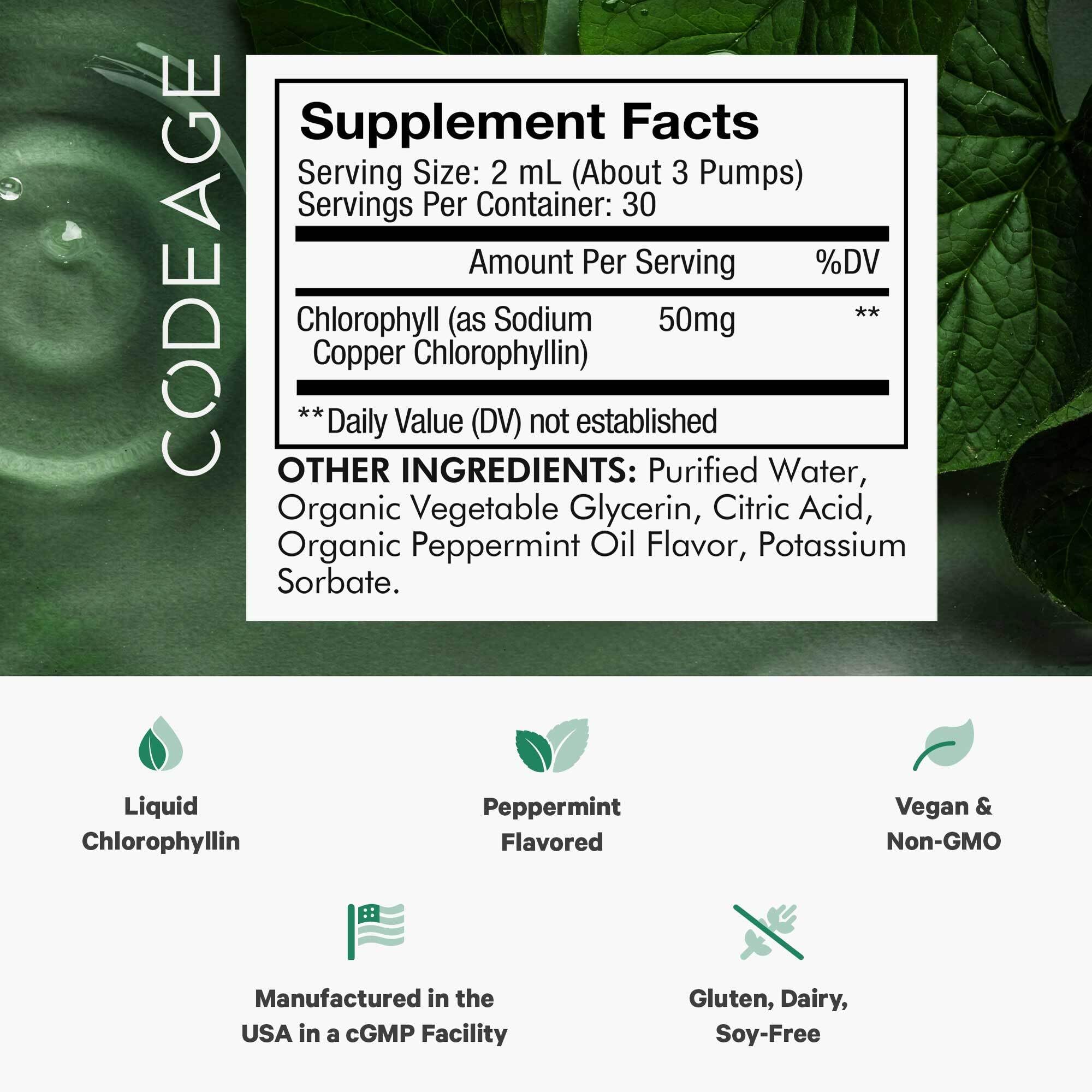 Foto 3 pulgar | Suplemento en Gotas de Clorofila Líquida Codeage 60 ml Vegano - Venta Internacional
