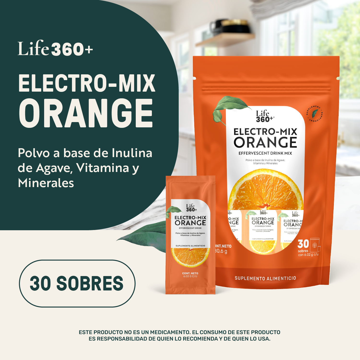 Foto 5 pulgar | Life360+ Electro-mix Effervescent Drink Naranja 30 Sobres