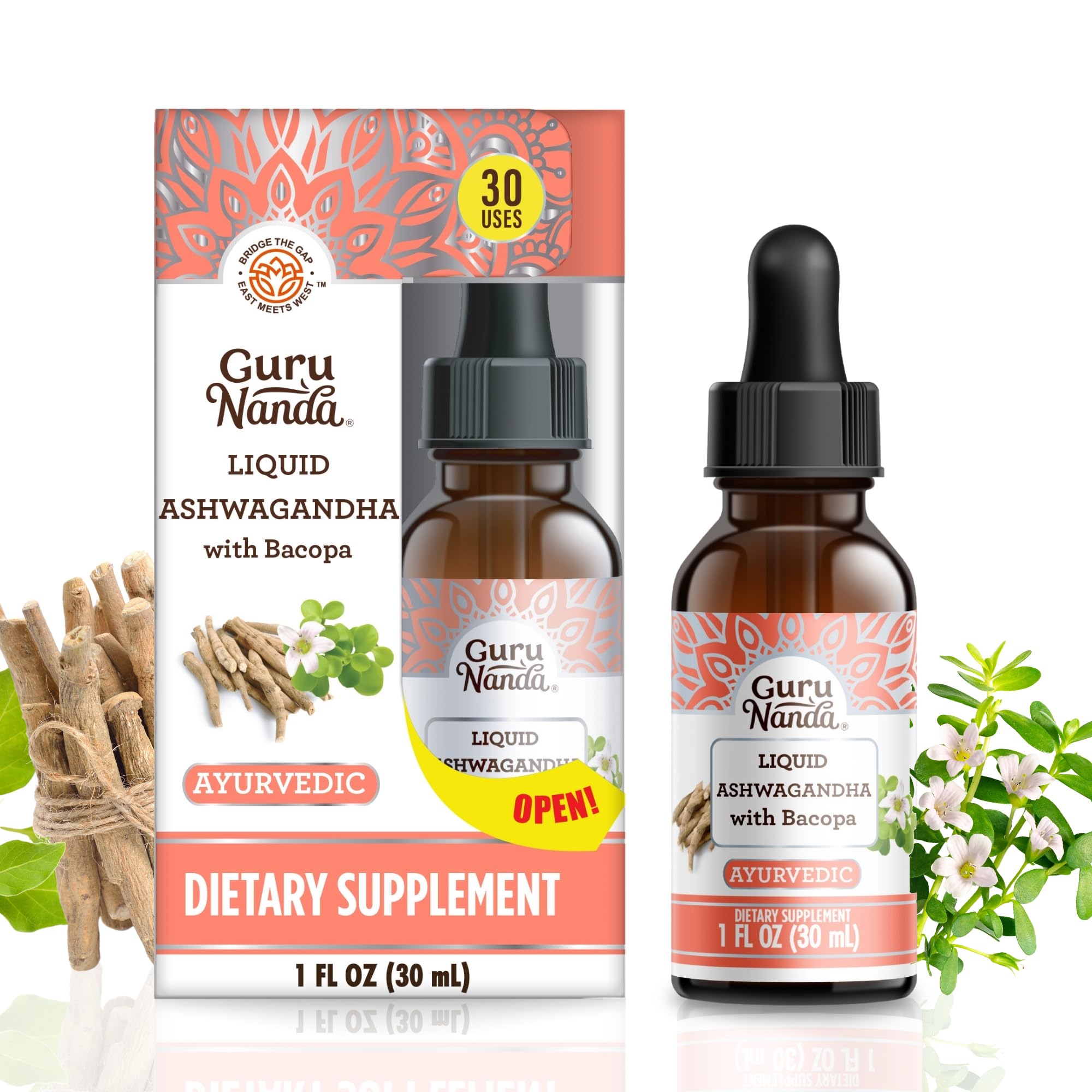 Foto 2 pulgar | Suplemento Gurunanda Liquid Ashwagandha Con Bacopa 30 Ml - Venta Internacional.
