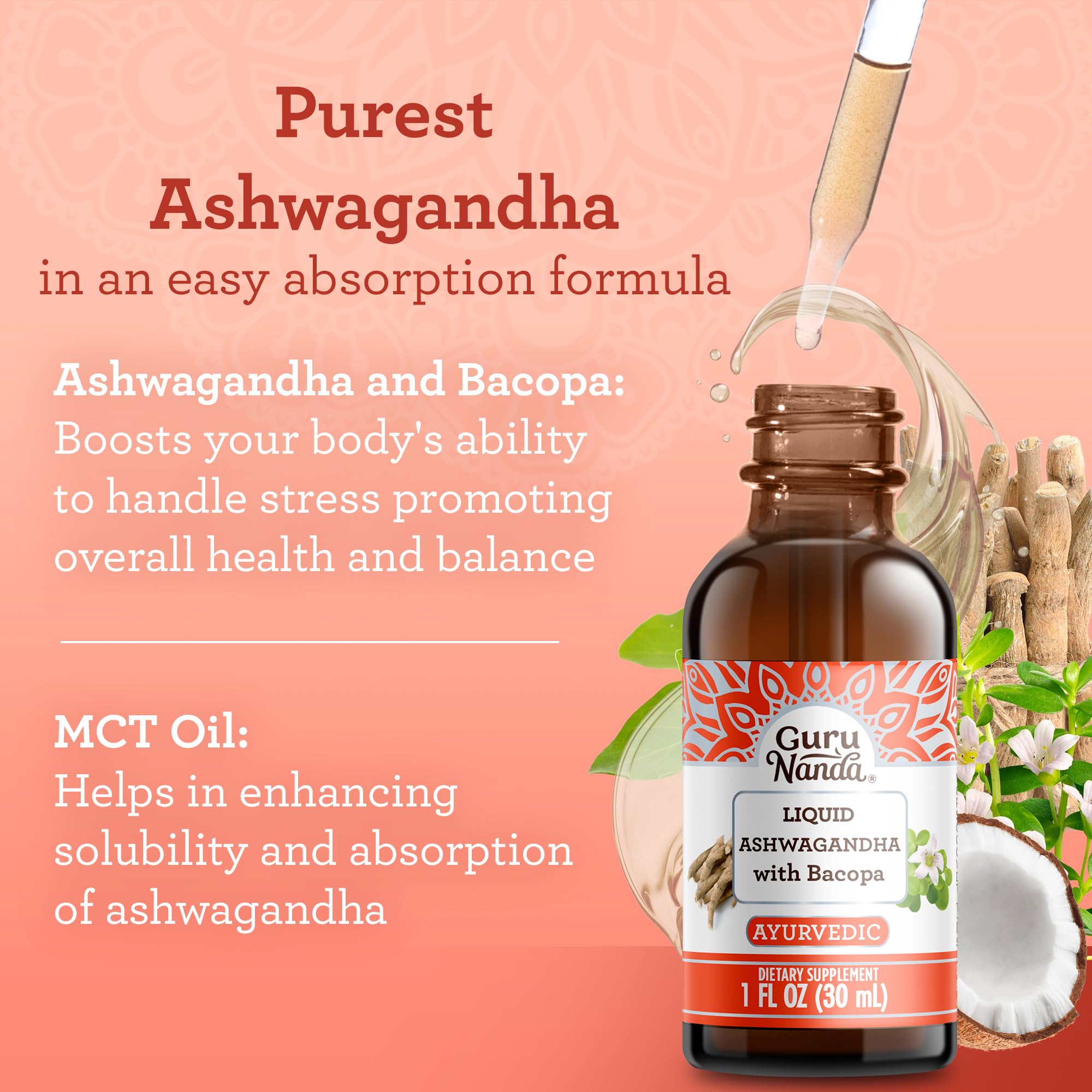 Foto 3 pulgar | Suplemento Gurunanda Liquid Ashwagandha Con Bacopa 30 Ml - Venta Internacional.