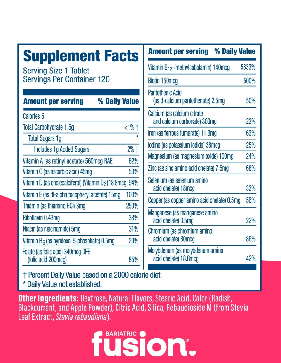 Foto 5 | Suplemento Bariatrico Bariatric Fusion Multivitamínico Wild Cherry Cereza 120 Tabs