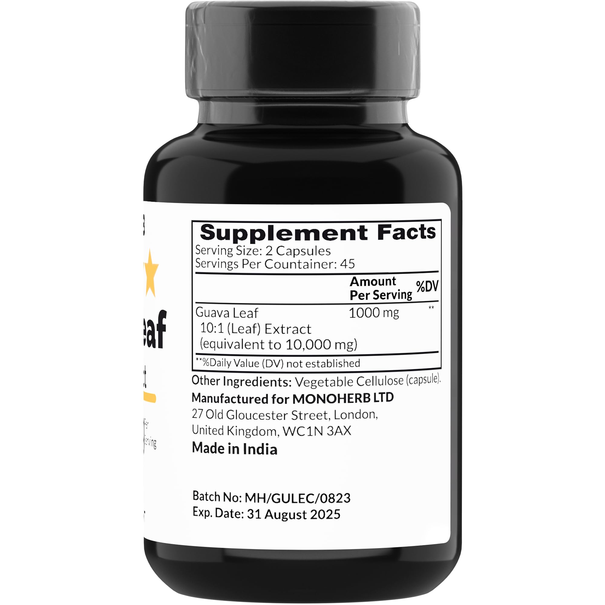 Foto 3 pulgar | Suplemento Monoherb De Extracto De Hoja De Guayaba 1000 Mg - 90 Cápsulas - Venta Internacional.