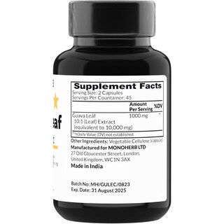 Foto 2 | Suplemento Monoherb De Extracto De Hoja De Guayaba 1000 Mg - 90 Cápsulas - Venta Internacional.