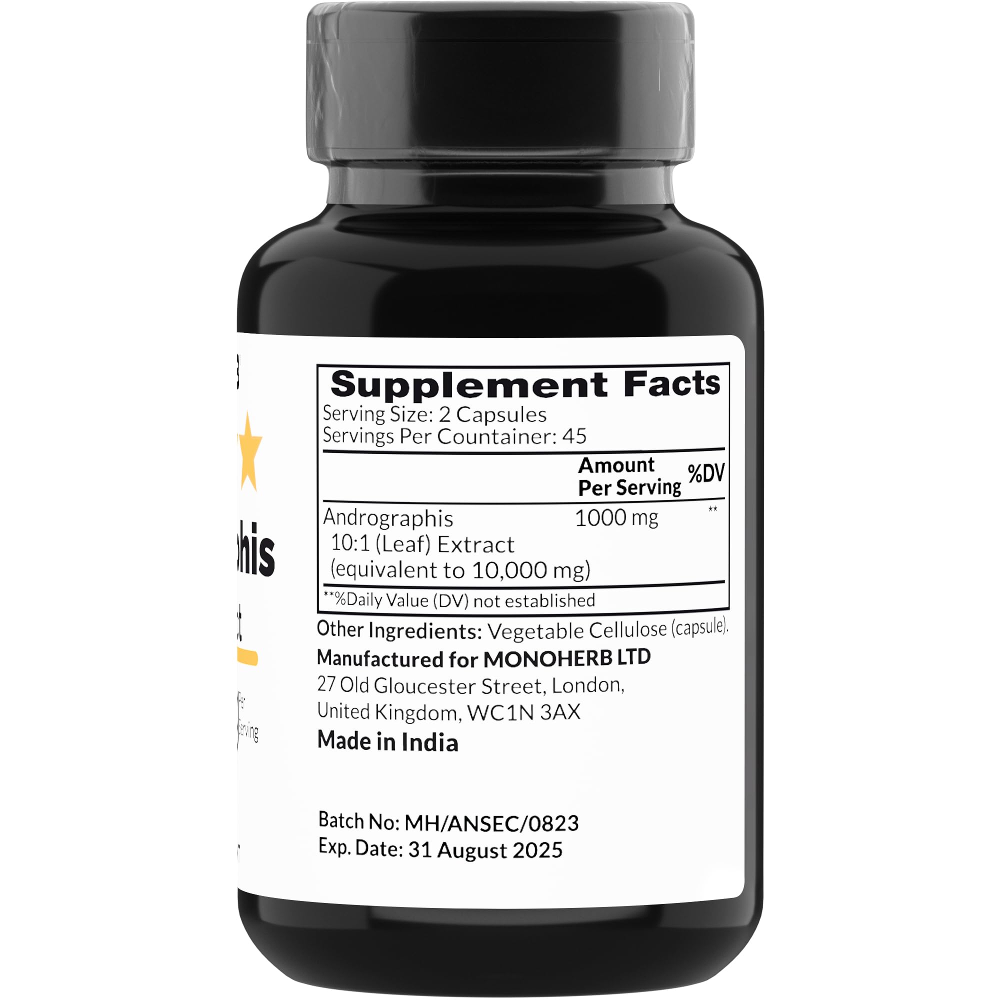 Foto 3 pulgar | Suplemento Monoherb: Extracto De Andrographis, 1000 Mg, 90 Cápsulas - Venta Internacional.