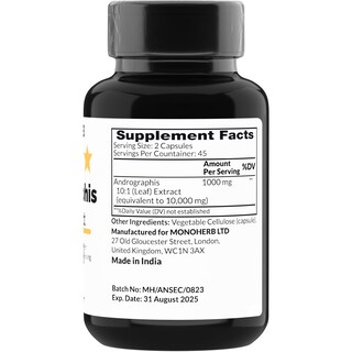 Foto 2 | Suplemento Monoherb: Extracto De Andrographis, 1000 Mg, 90 Cápsulas - Venta Internacional.