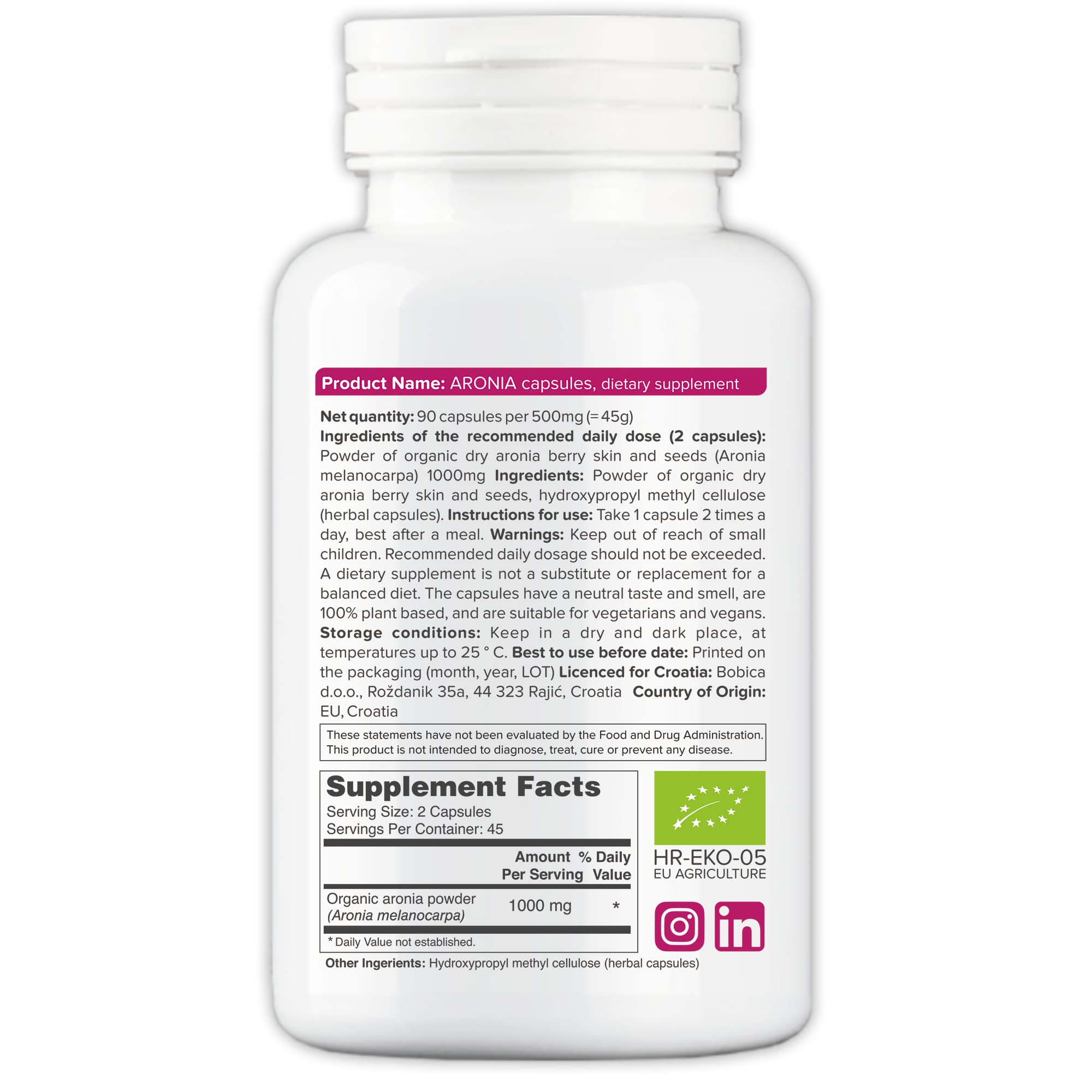 Foto 3 pulgar | Suplemento De Bobica, Cápsulas Orgánicas De Bayas De Aronia, 500 Mg - Venta Internacional.