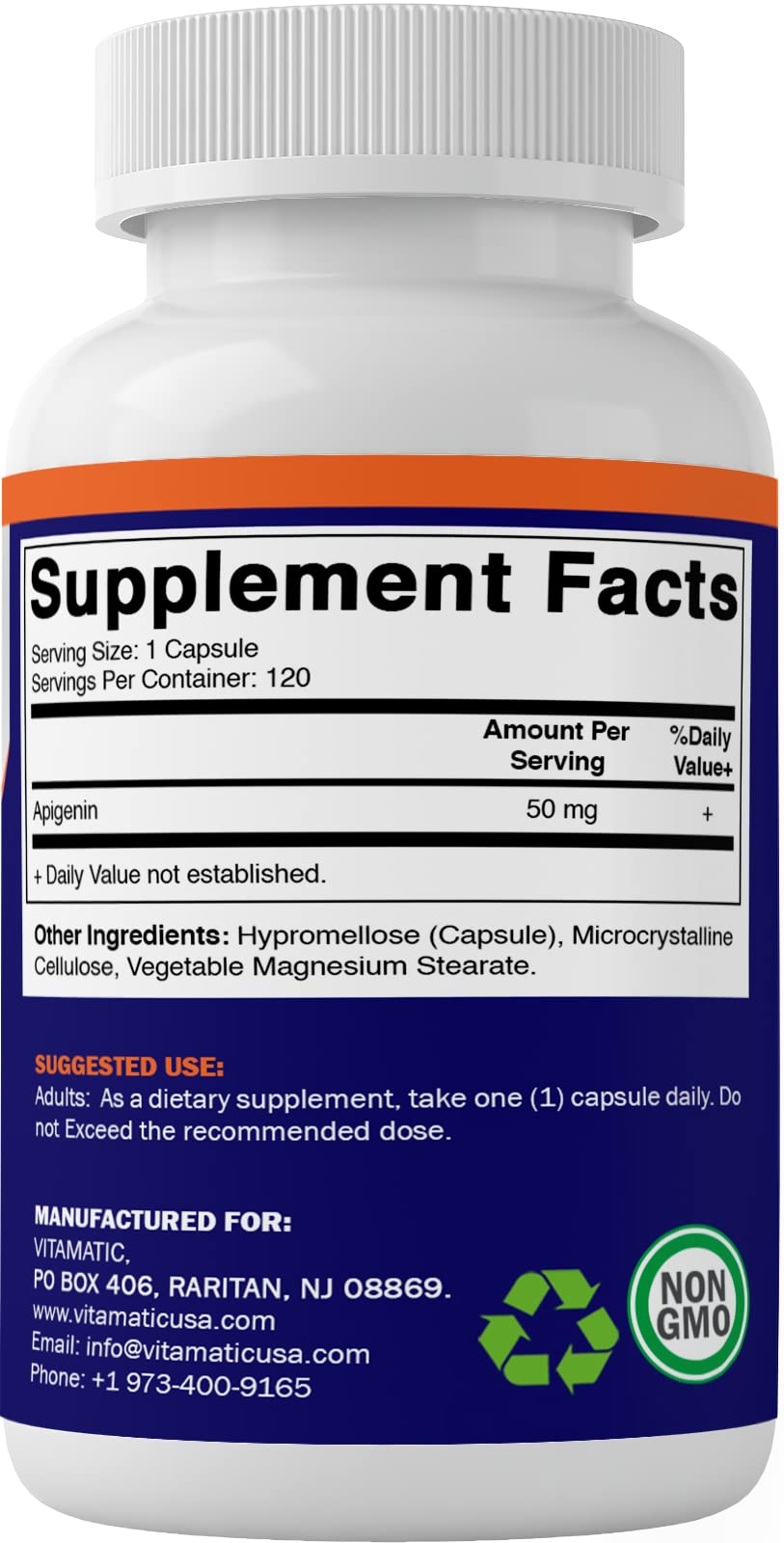 Foto 5 pulgar | Suplemento Vitamático De Apigenina 50 Mg 120 Cápsulas Vegetarianas - Venta Internacional.