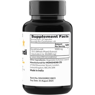 Foto 2 | Suplemento Monoherb Extracto De Gorakhmundi 1000 Mg 90 Cápsulas - Venta Internacional.