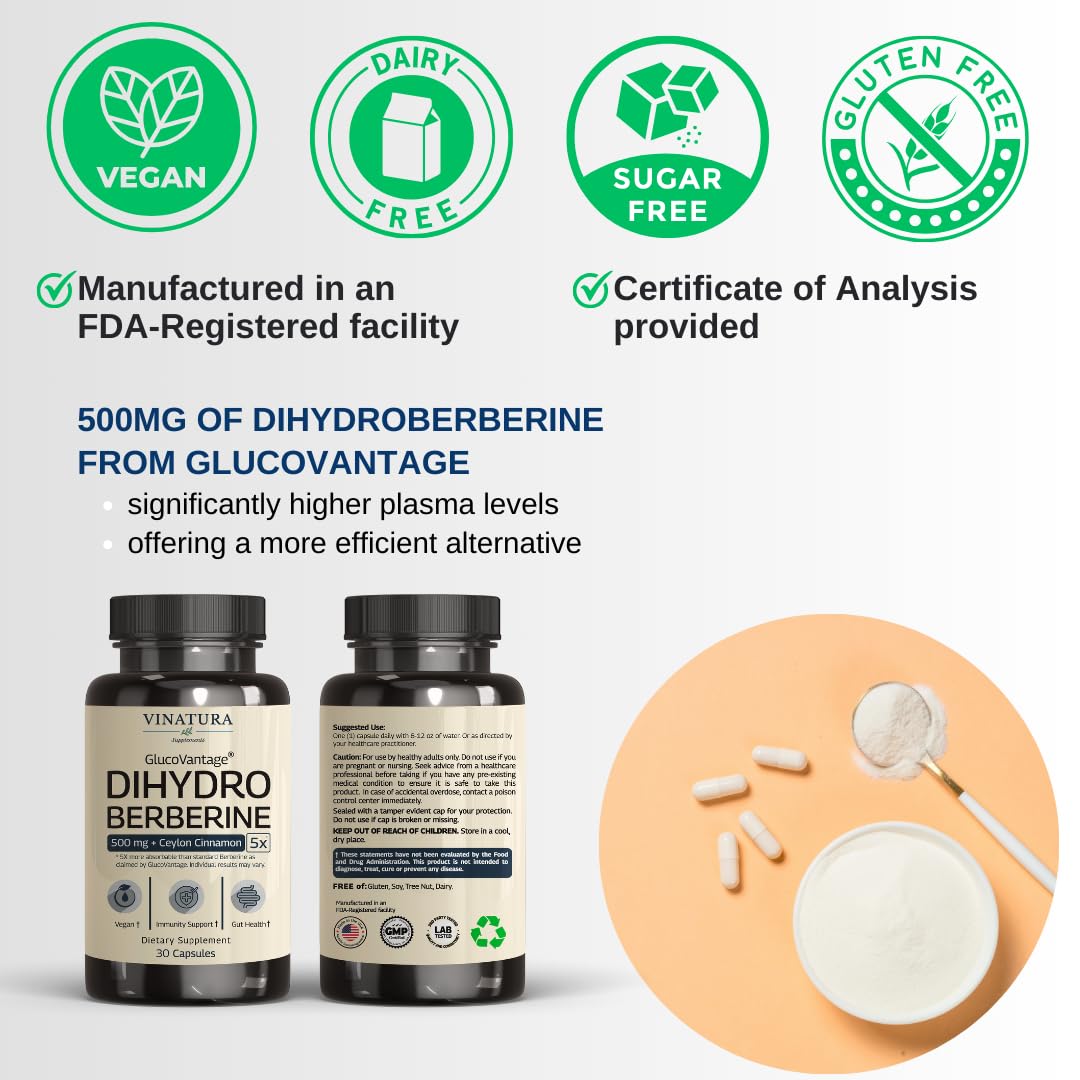Foto 4 pulgar | Suplemento Vinatura De Dihidroberberina 500 Mg Con Canela De Ceilán - Venta Internacional.