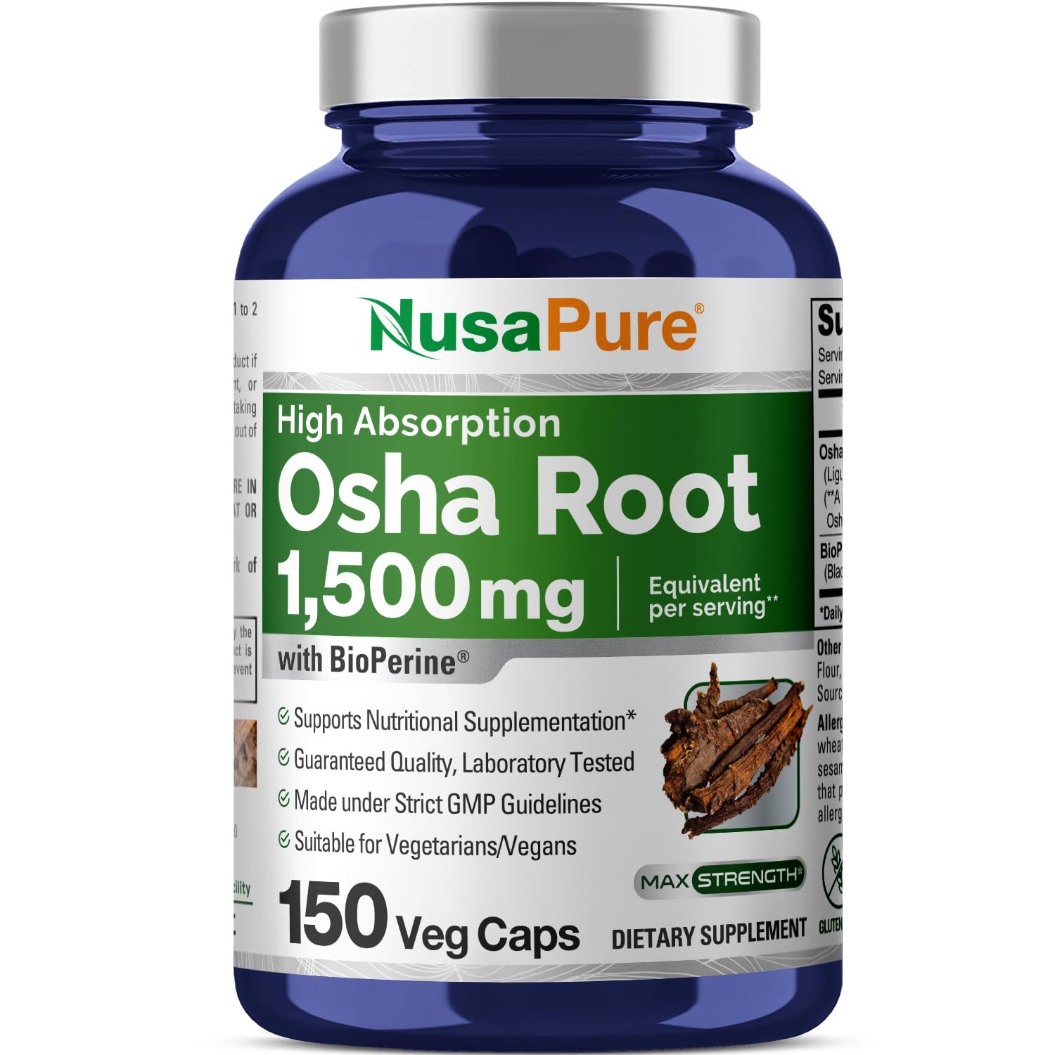 Foto 2 pulgar | Suplemento De Extracto De Raíz De Osha De Nusapure, 1500 Mg, 150 Cápsulas Veganas - Venta Internacional.
